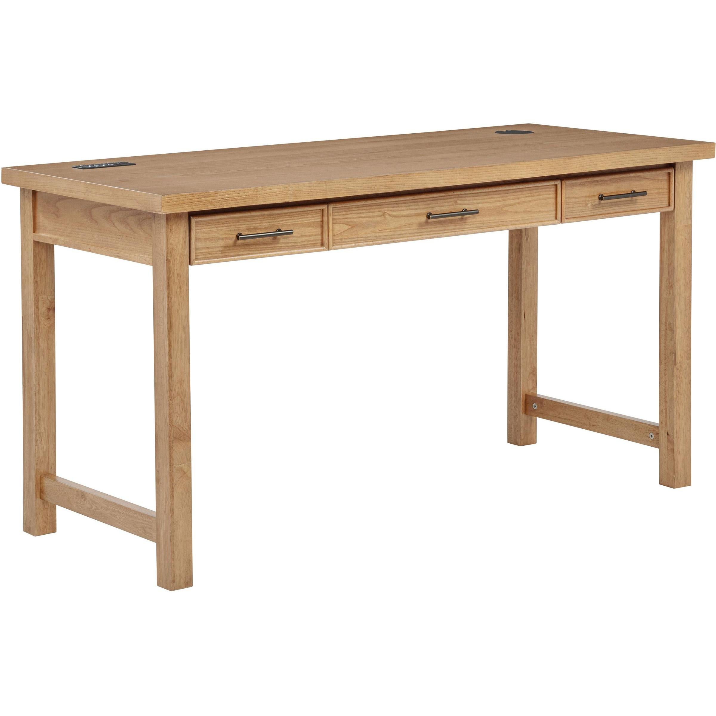  Coaster Furniture Vermes 802061 55-inch 3-drawer Writing Desk with Power Outlet - Light Ash IMAGE 1