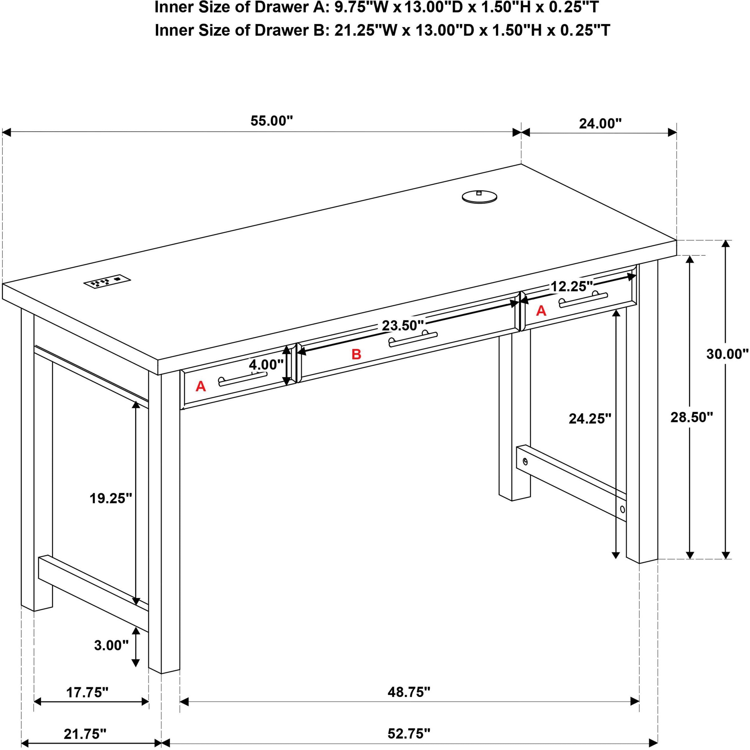  Coaster Furniture Vermes 802061 55-inch 3-drawer Writing Desk with Power Outlet - Light Ash IMAGE 14