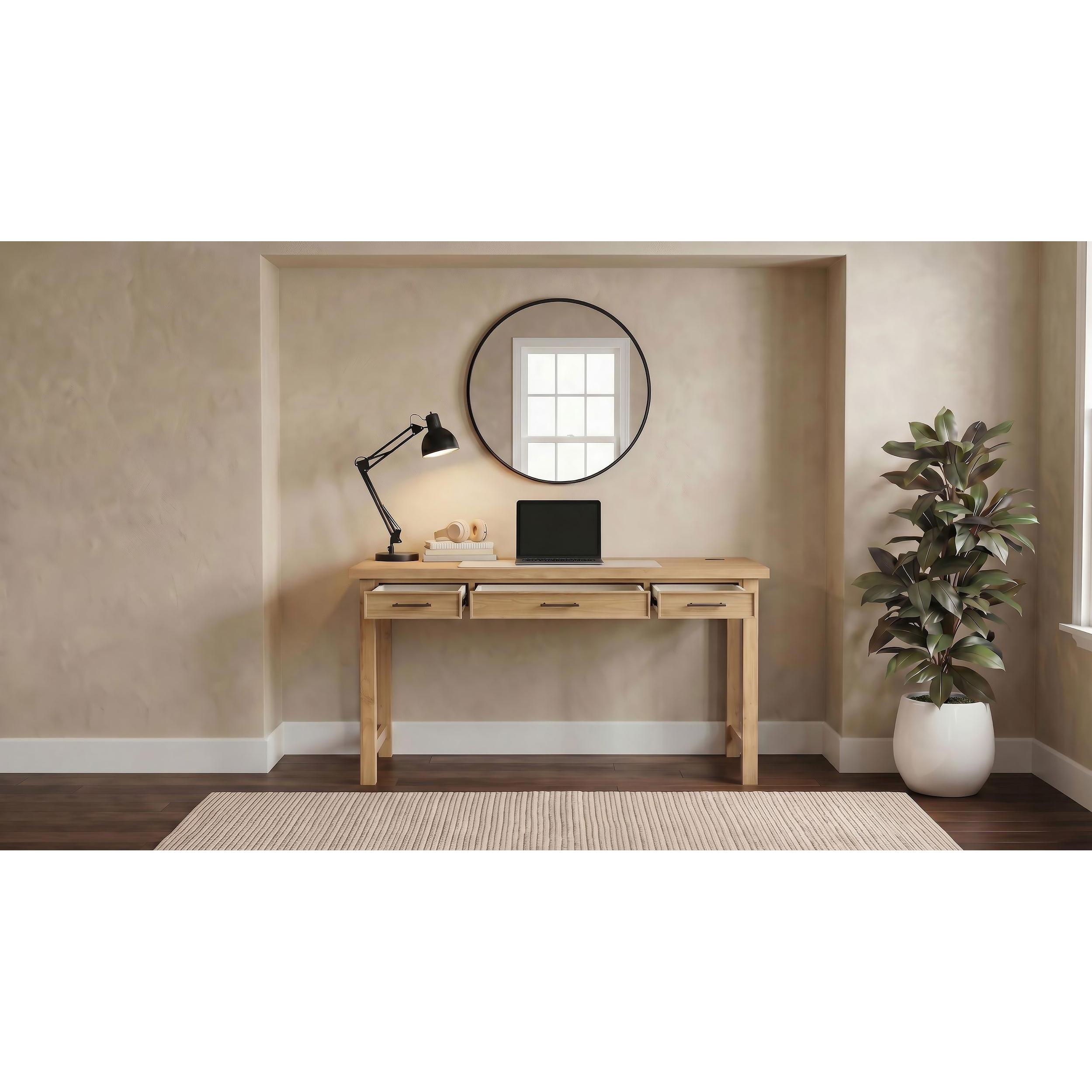  Coaster Furniture Vermes 802061 55-inch 3-drawer Writing Desk with Power Outlet - Light Ash IMAGE 3
