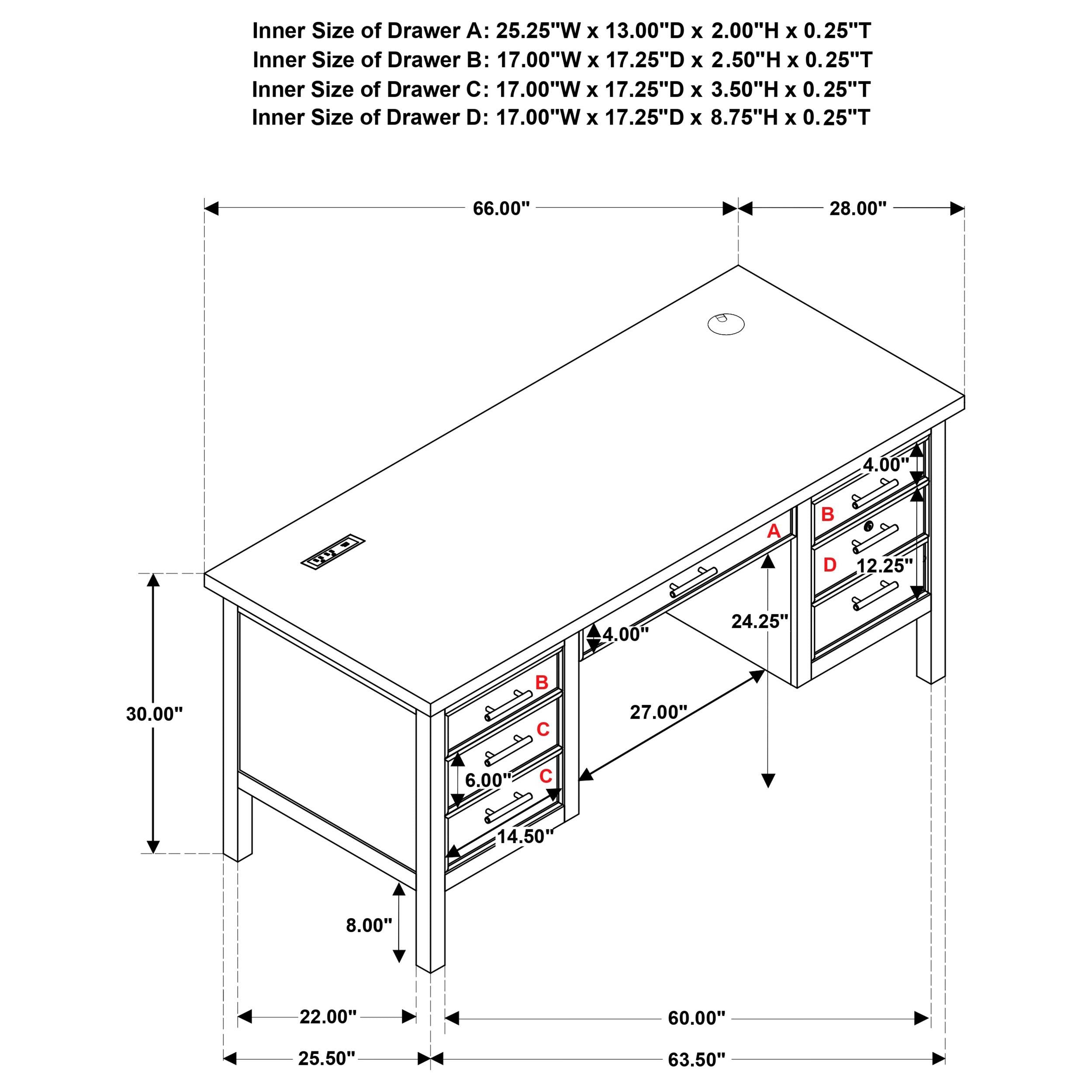  Coaster Furniture Vermes 802062 66-inch 7-drawer Computer Desk with Power Outlet - Light Ash IMAGE 17