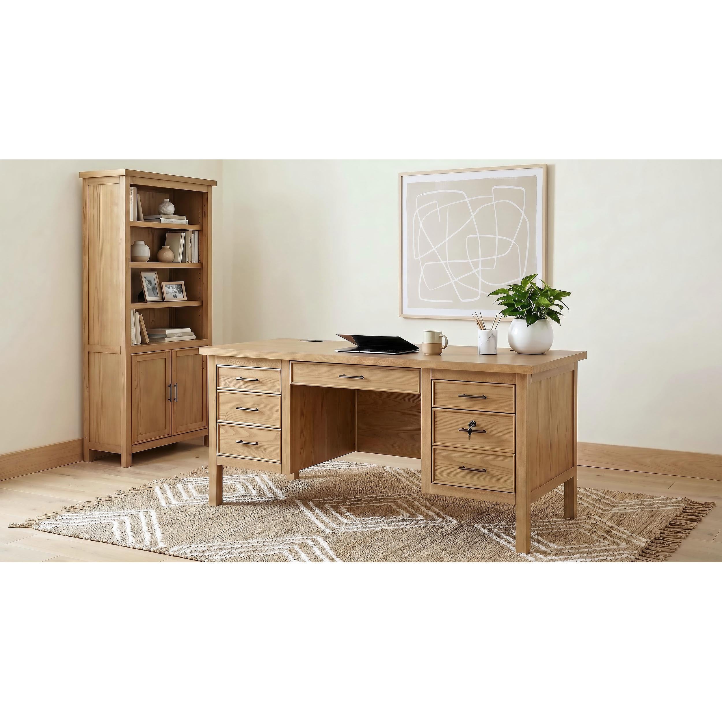  Coaster Furniture Vermes 802062 66-inch 7-drawer Computer Desk with Power Outlet - Light Ash IMAGE 5