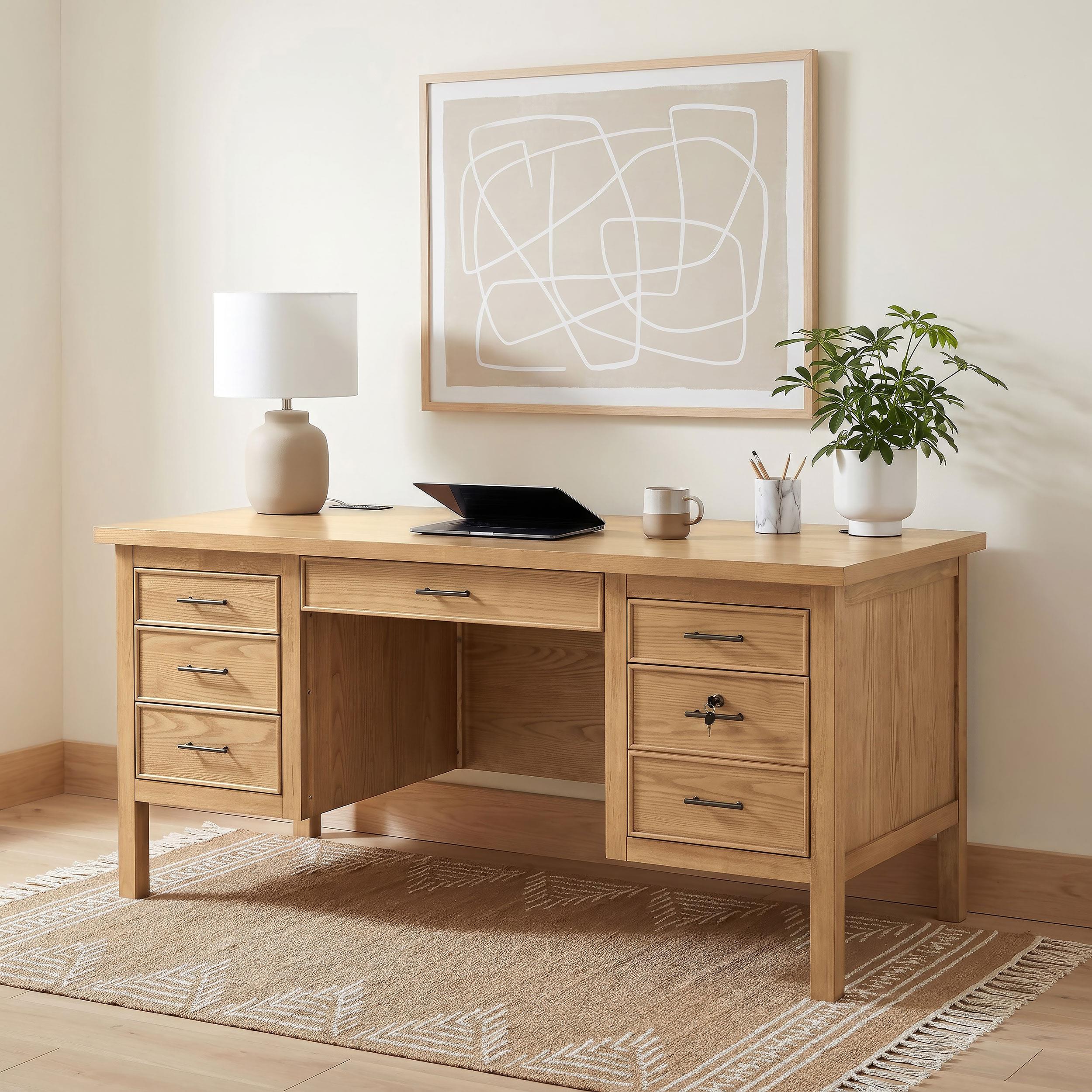 Coaster Furniture Vermes 802062 66-inch 7-drawer Computer Desk with Power Outlet - Light Ash IMAGE 6