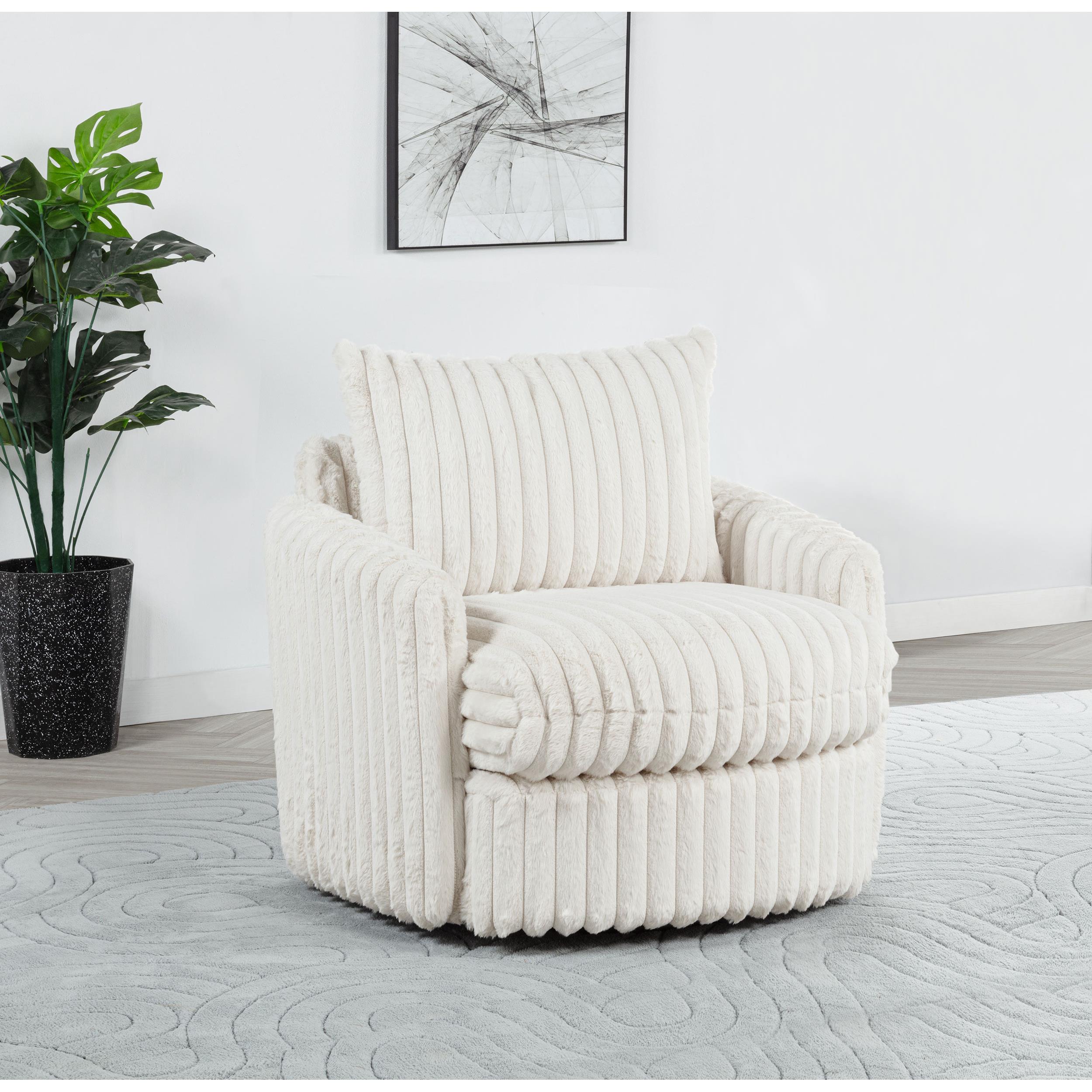  Coaster Furniture Sarco 902541 Corduroy Upholstered Swivel Accent Arm Chair - Ivory IMAGE 6