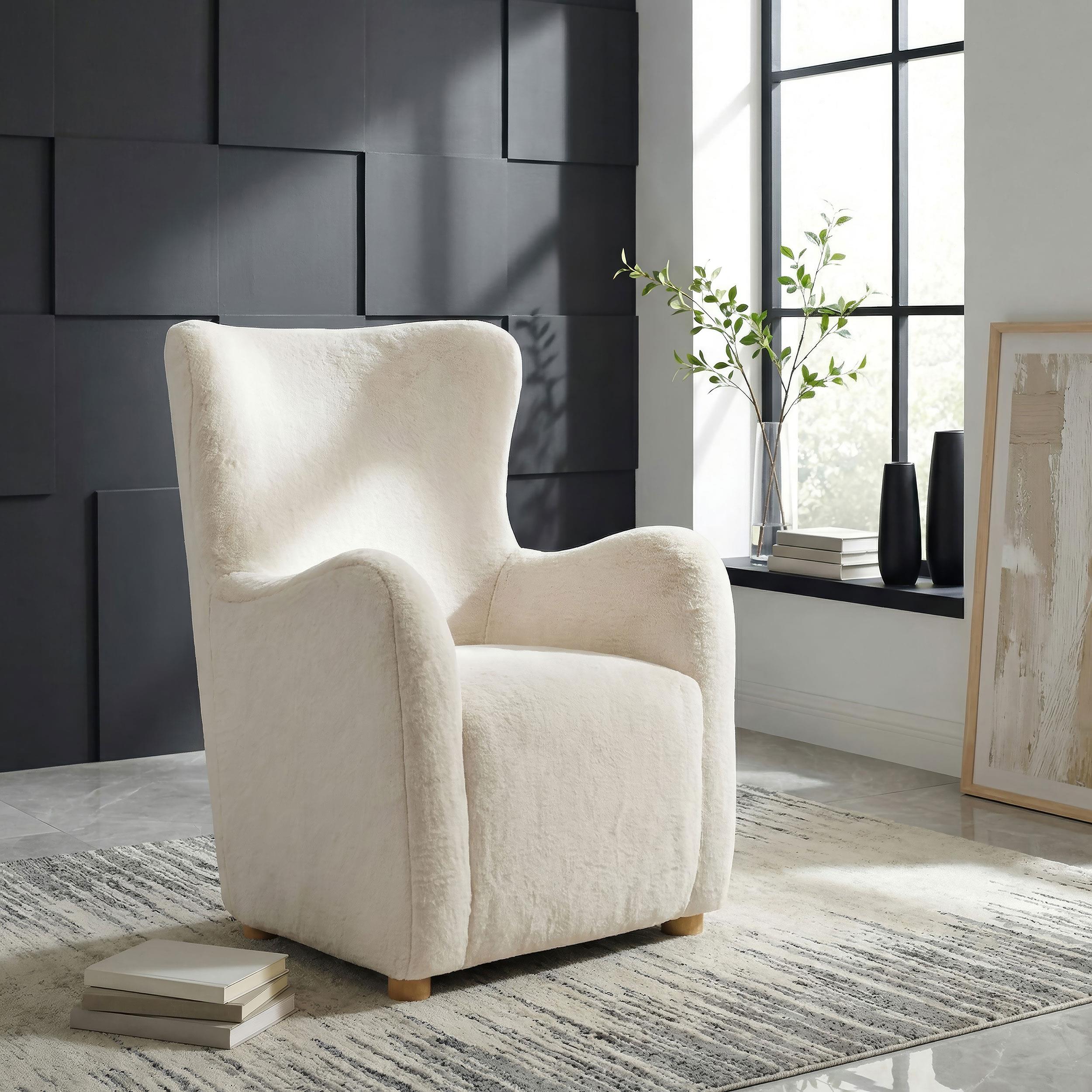  Coaster Furniture Thornton 903175 Faux Fur Upholstered Wingback Lounge Accent Chair - Ivory IMAGE 6