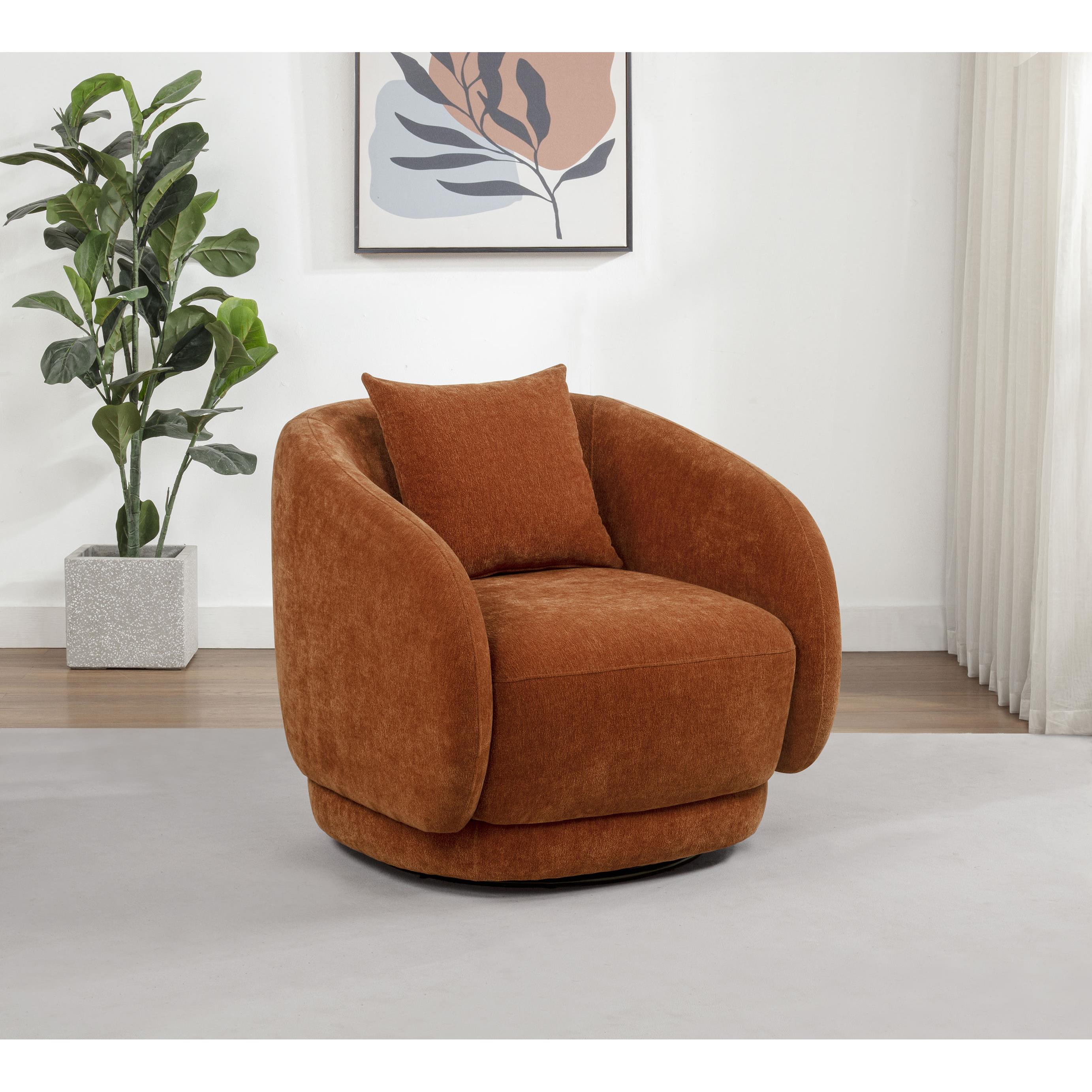  Coaster Furniture Arnaud 903488 Chenille Upholstered Swivel Accent Chair - Burnt Orange IMAGE 5