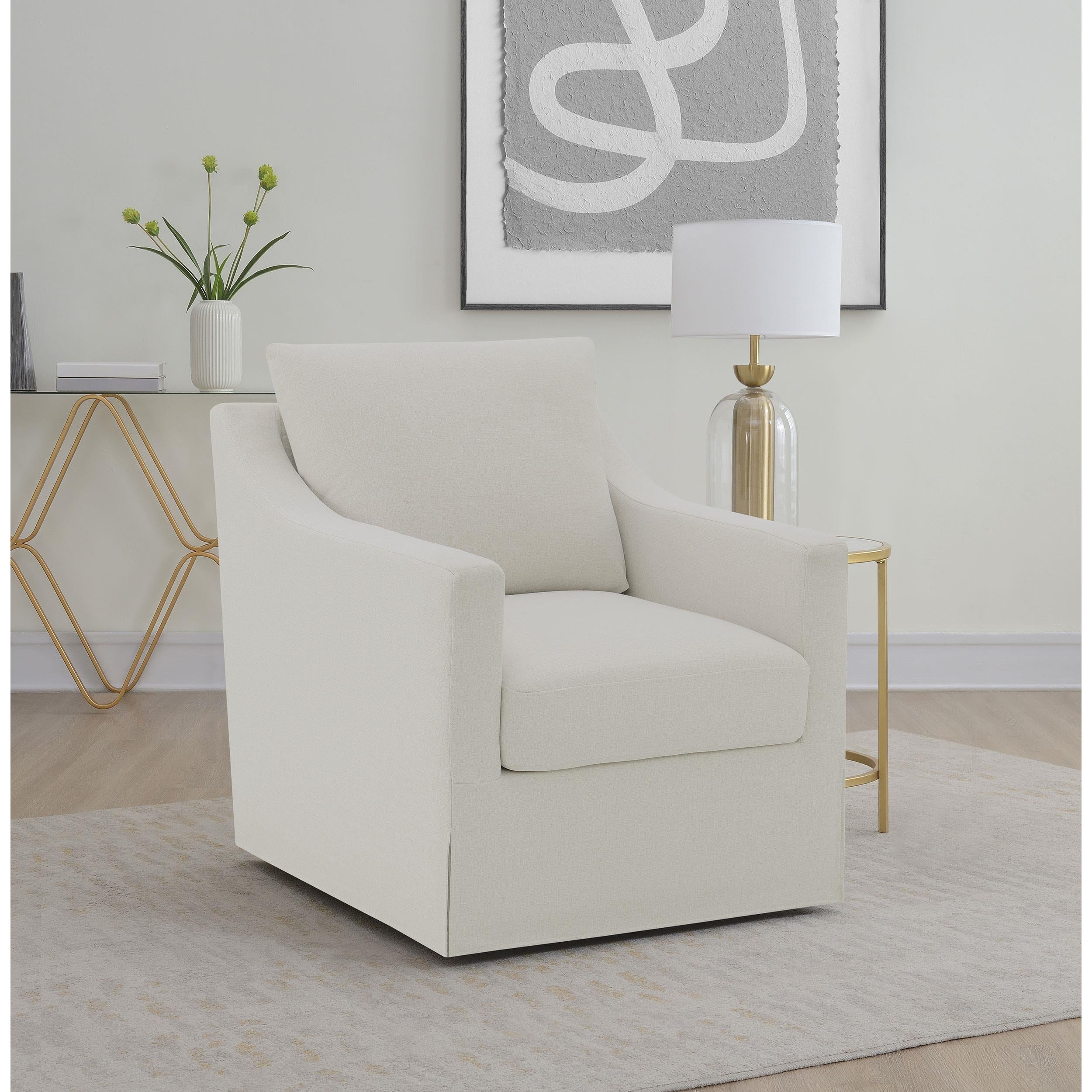  Coaster Furniture Winter 904133 Upholstered Sloped Arm Accent Swivel Chair - Beige IMAGE 3