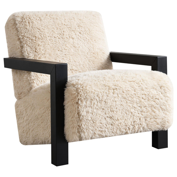 Coaster Furniture Fitzroy 907533 Faux Fur Upholstered Chair Solid Wood Arms - Latte