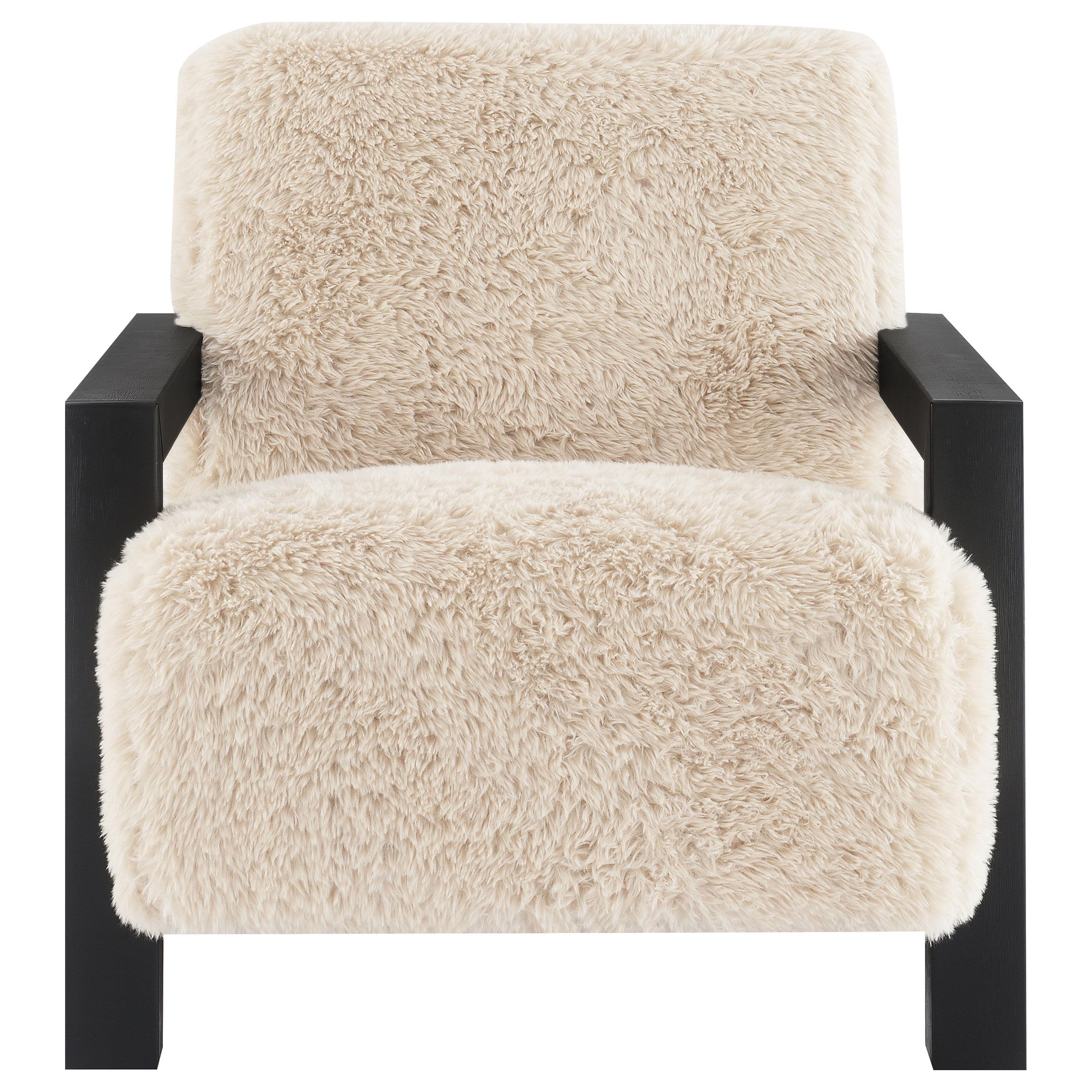  Coaster Furniture Fitzroy 907533 Faux Fur Upholstered Chair Solid Wood Arms - Latte IMAGE 6