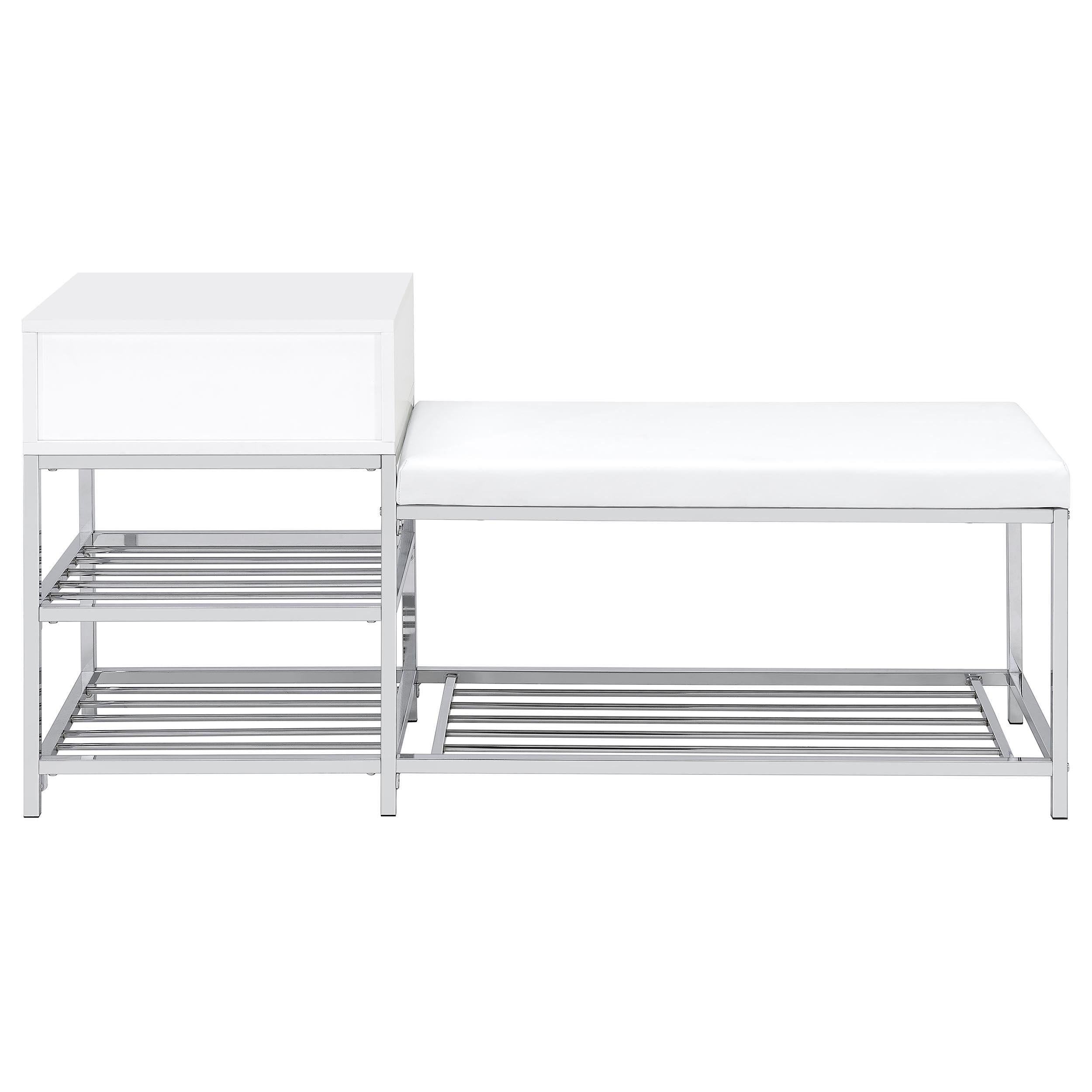 Coaster Furniture Siega 910223 1-Drawer Shoe Storage Entryway Bench - White High Gloss/Chrome IMAGE 2