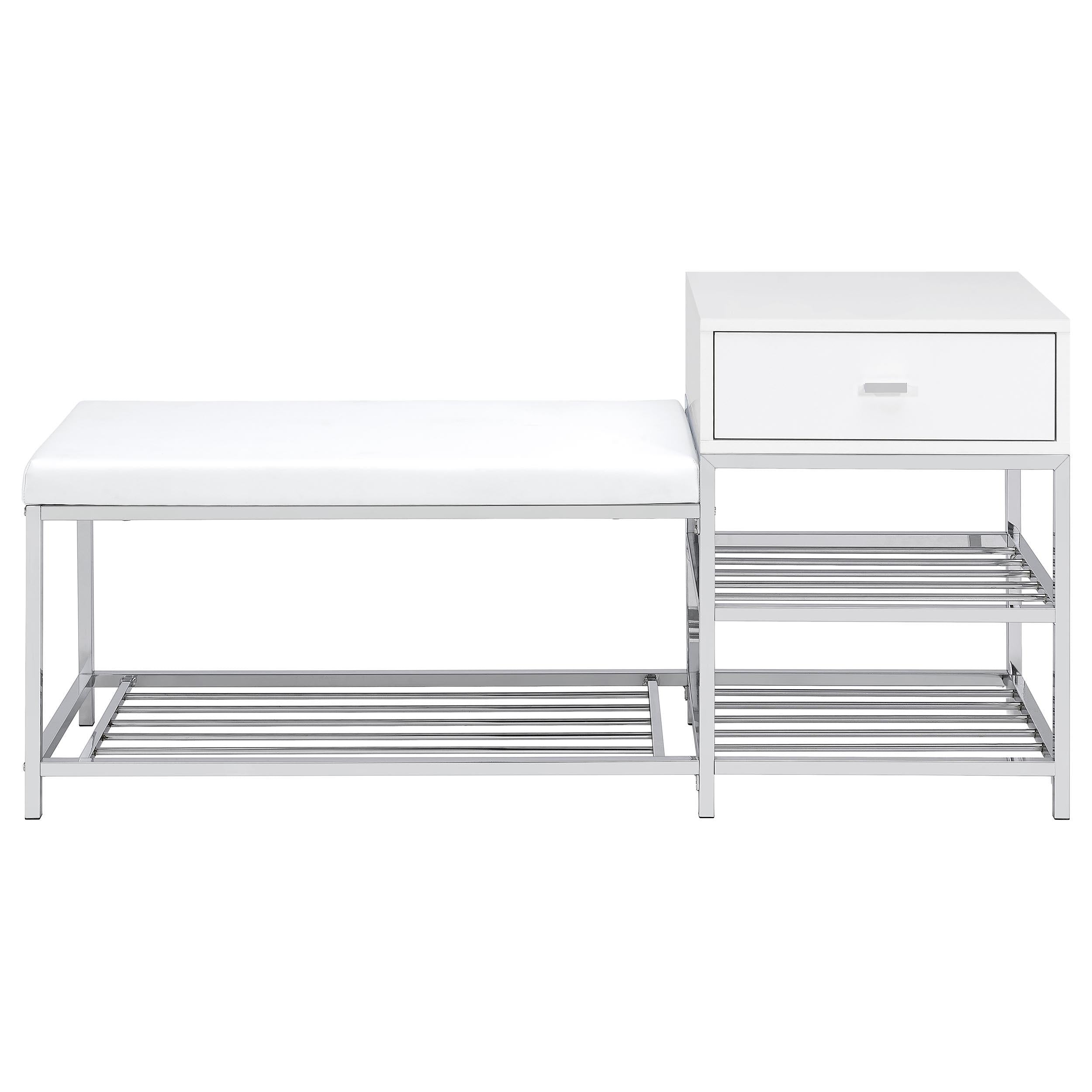  Coaster Furniture Siega 910223 1-Drawer Shoe Storage Entryway Bench - White High Gloss/Chrome IMAGE 3