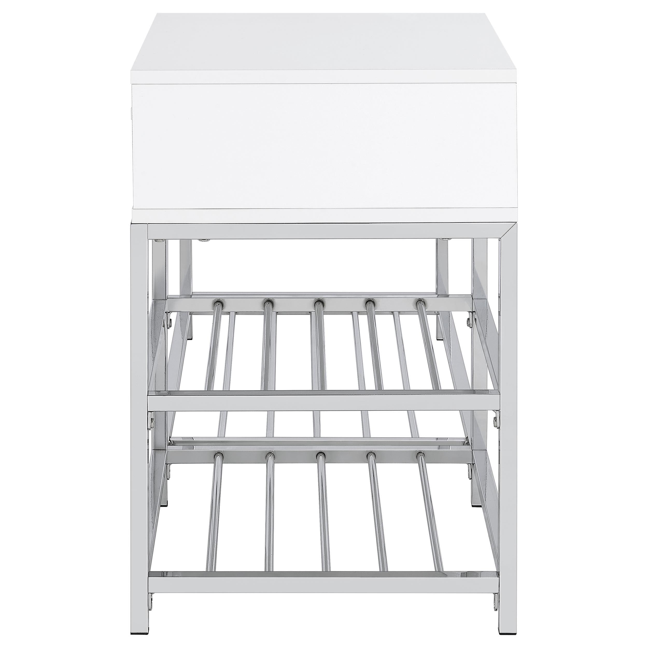  Coaster Furniture Siega 910223 1-Drawer Shoe Storage Entryway Bench - White High Gloss/Chrome IMAGE 4