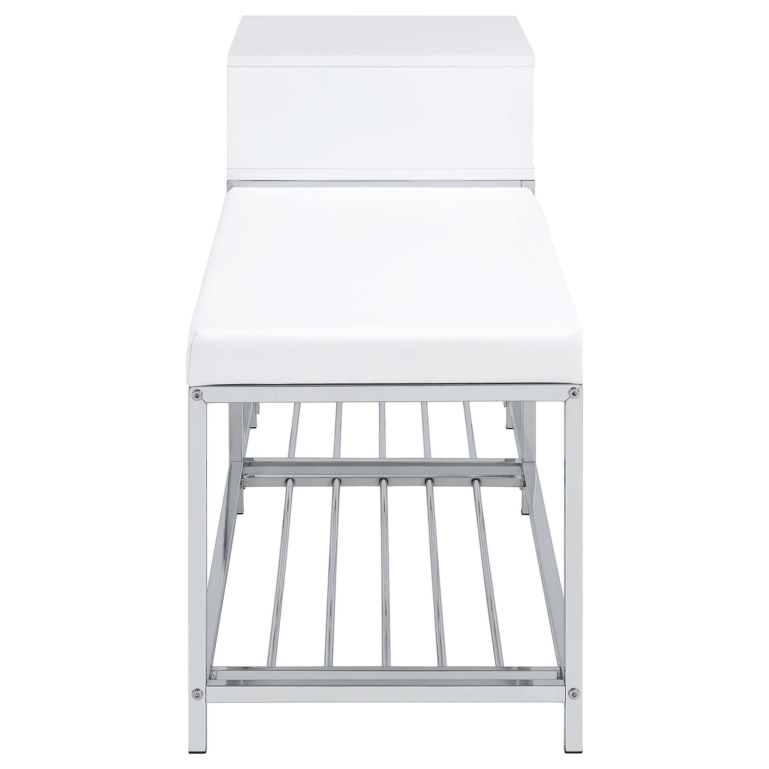  Coaster Furniture Siega 910223 1-Drawer Shoe Storage Entryway Bench - White High Gloss/Chrome IMAGE 5