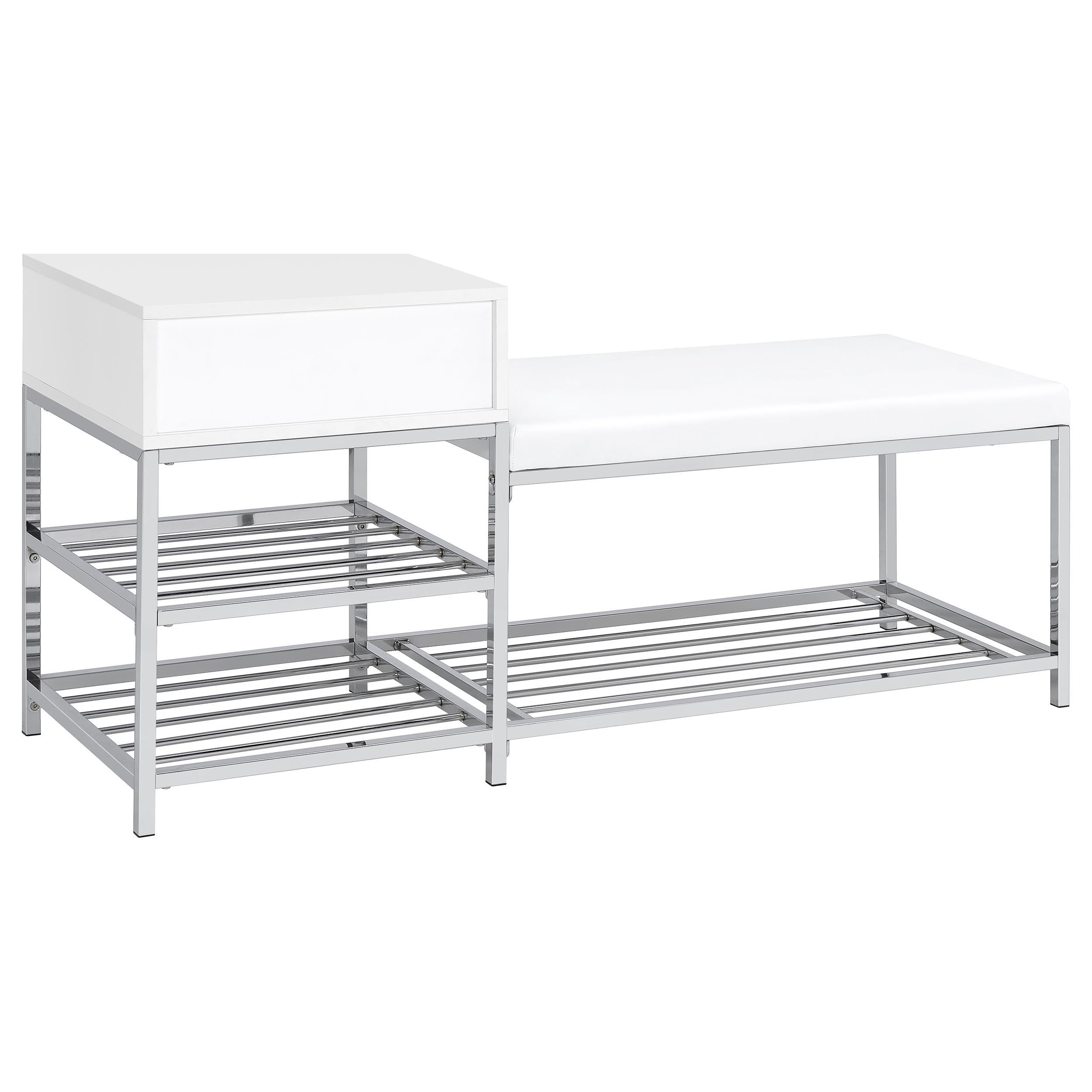  Coaster Furniture Siega 910223 1-Drawer Shoe Storage Entryway Bench - White High Gloss/Chrome IMAGE 7