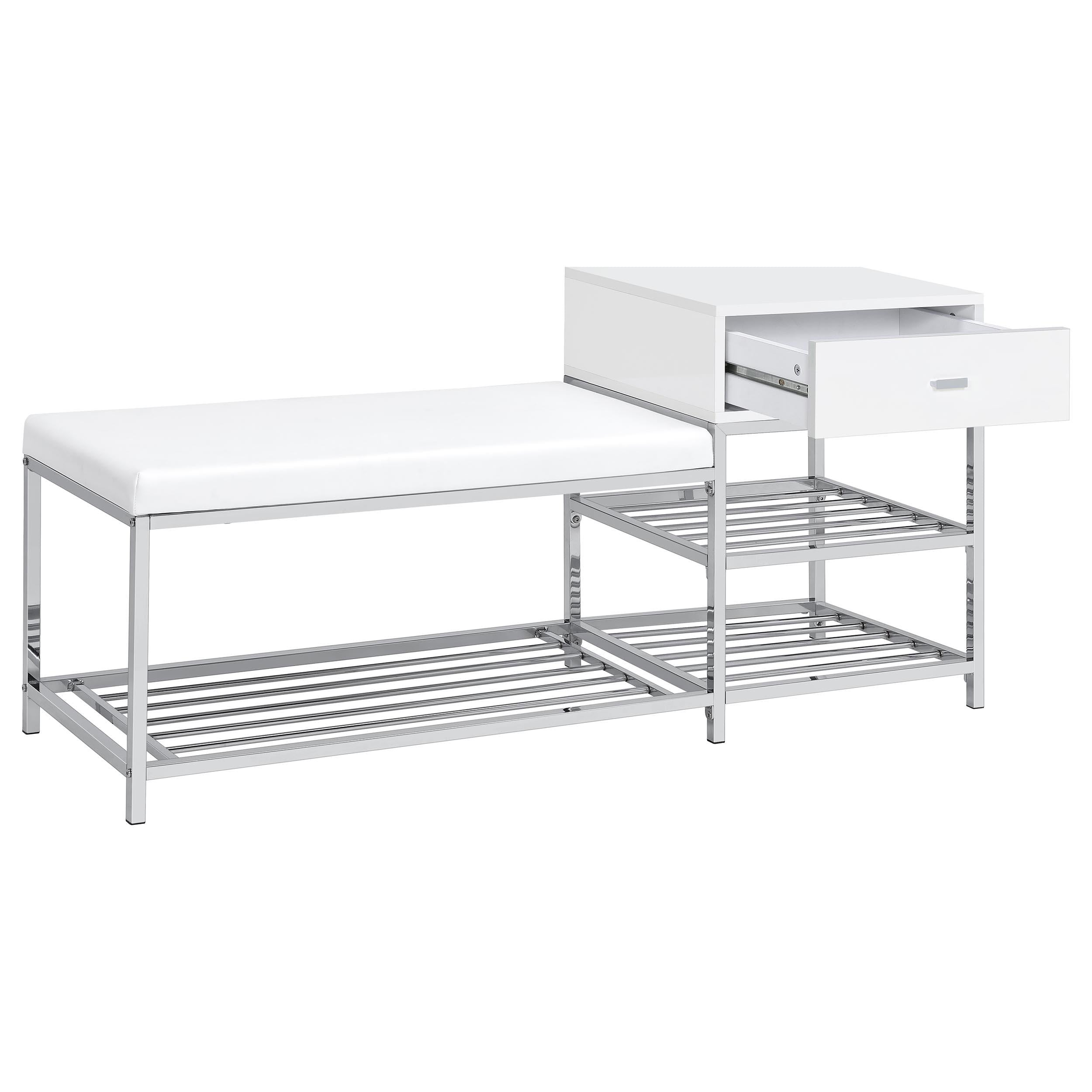  Coaster Furniture Siega 910223 1-Drawer Shoe Storage Entryway Bench - White High Gloss/Chrome IMAGE 8
