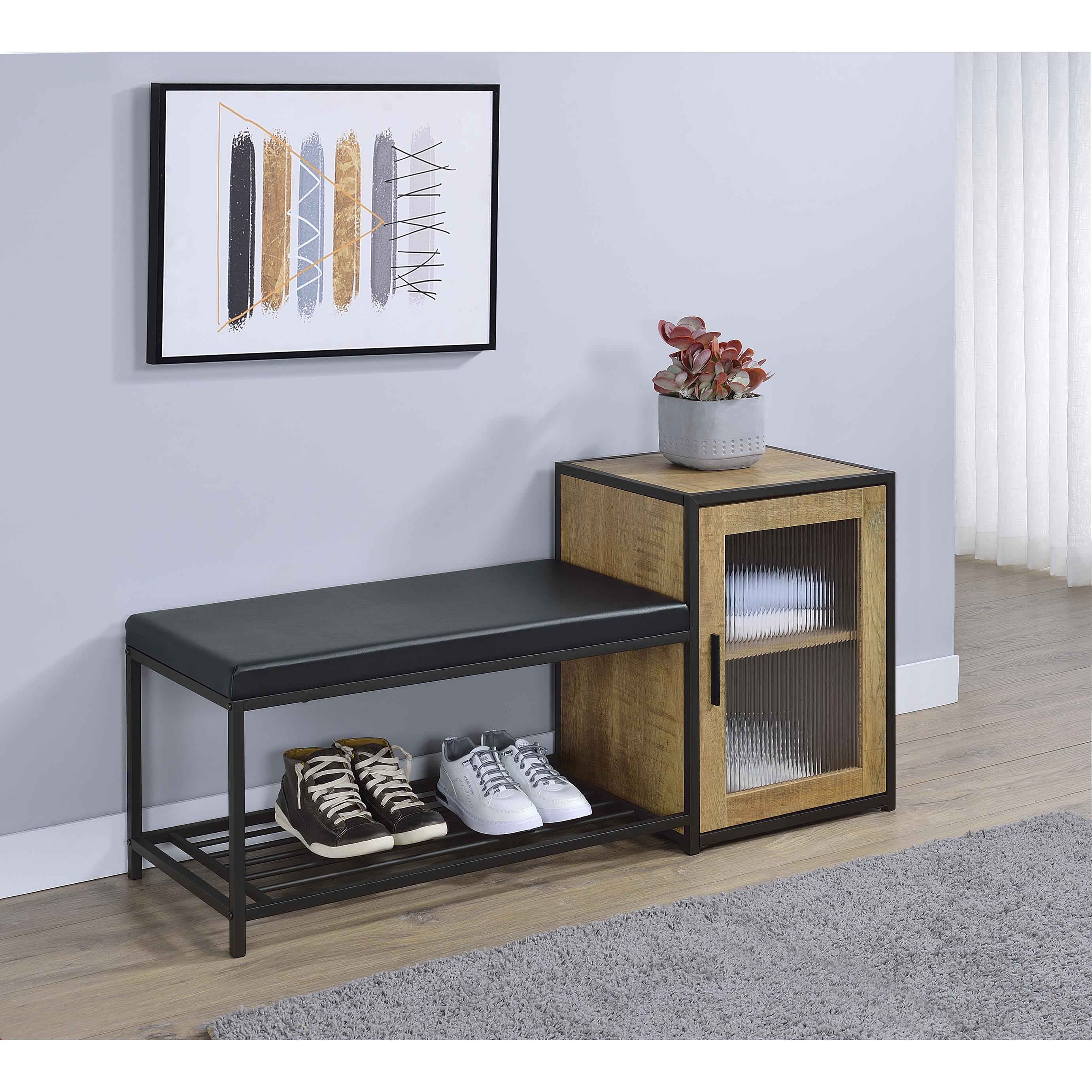  Coaster Furniture Martino 910224 Shoe Storage Entryway Bench with Cabinet - Mango/Black IMAGE 6