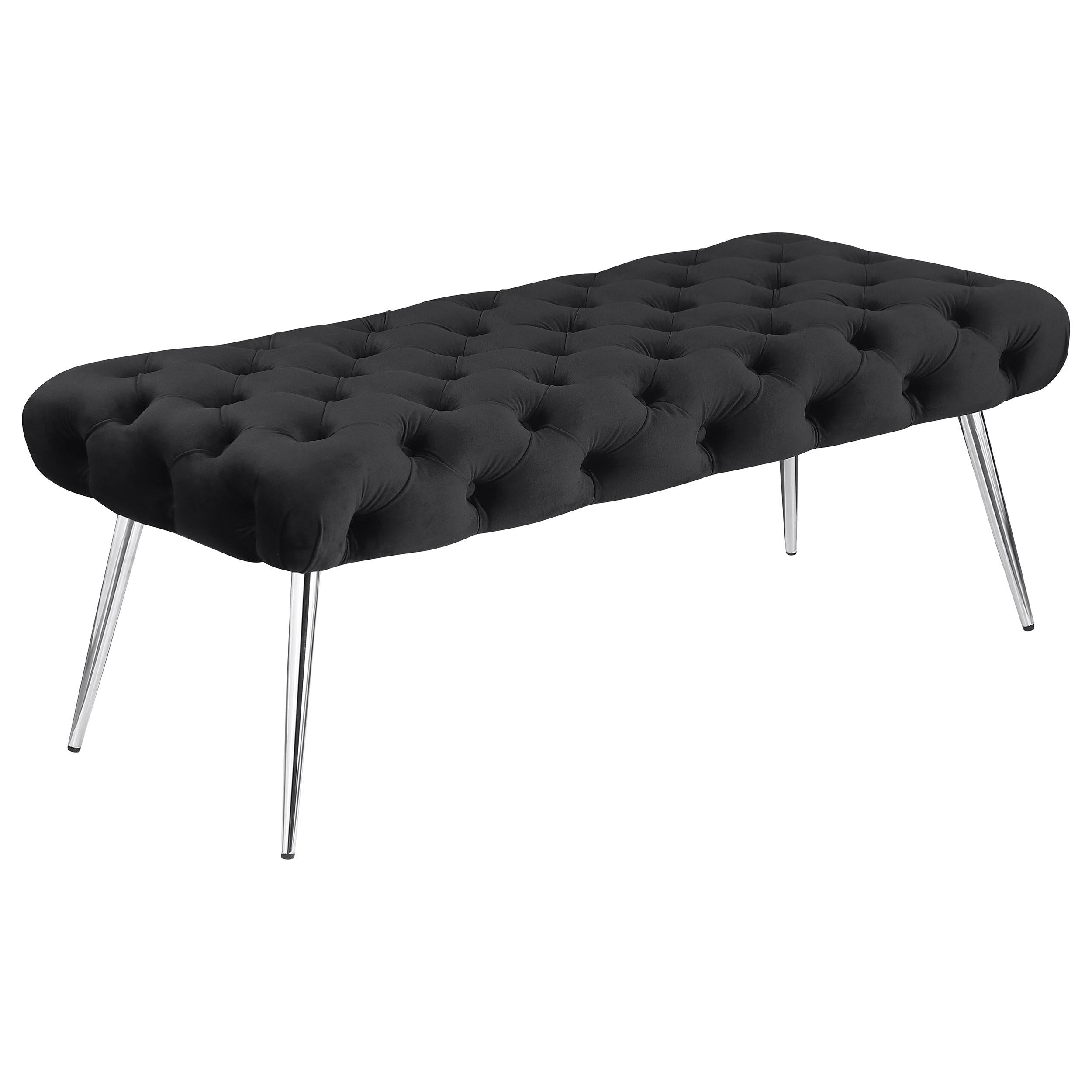  Coaster Furniture Ella 910333 Upholstered Tufted Bench Stainless Steel Legs - Black IMAGE 2