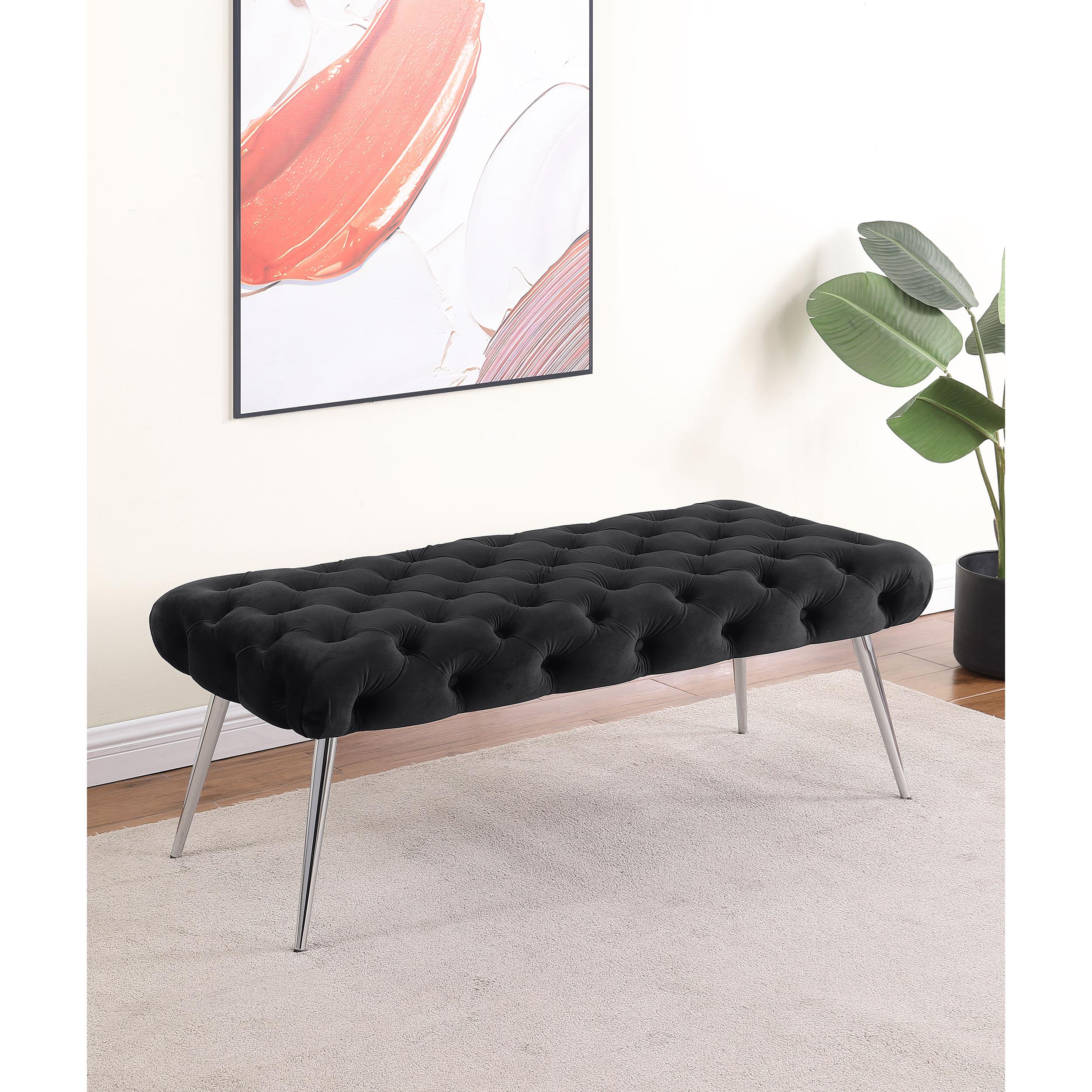  Coaster Furniture Ella 910333 Upholstered Tufted Bench Stainless Steel Legs - Black IMAGE 3