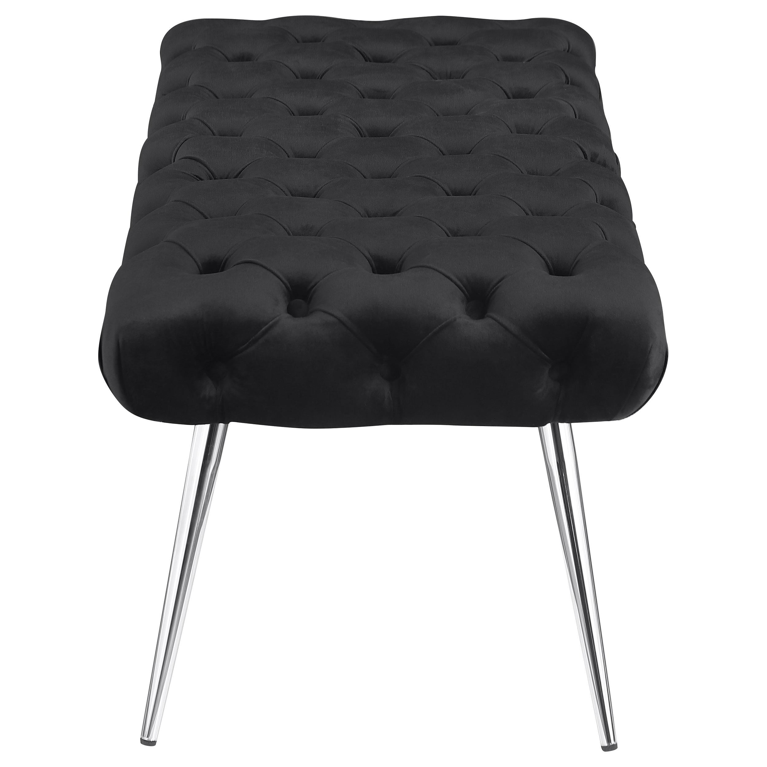  Coaster Furniture Ella 910333 Upholstered Tufted Bench Stainless Steel Legs - Black IMAGE 4