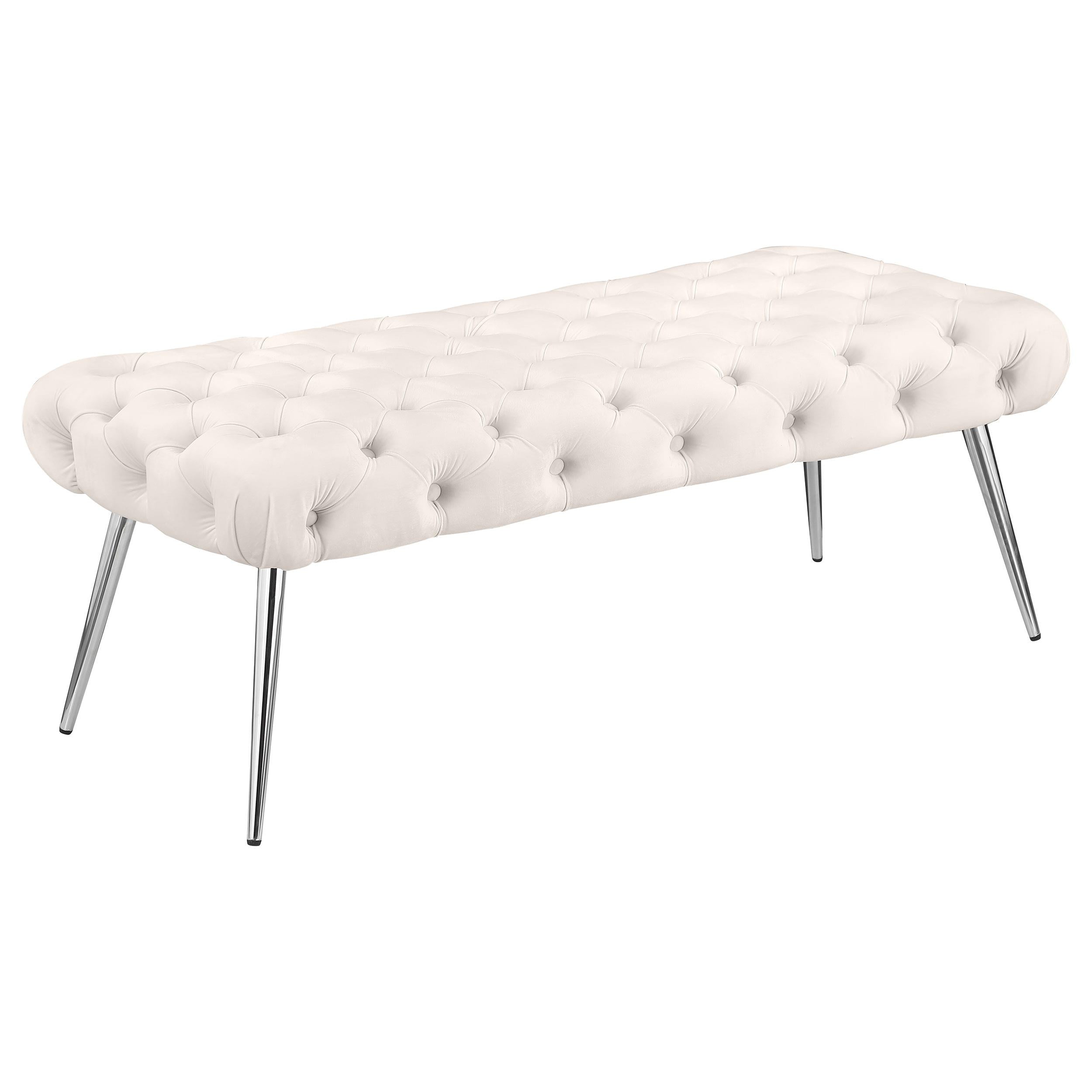  Coaster Furniture Ella 910334 Upholstered Tufted Bench Stainless Steel Legs - Ivory IMAGE 1