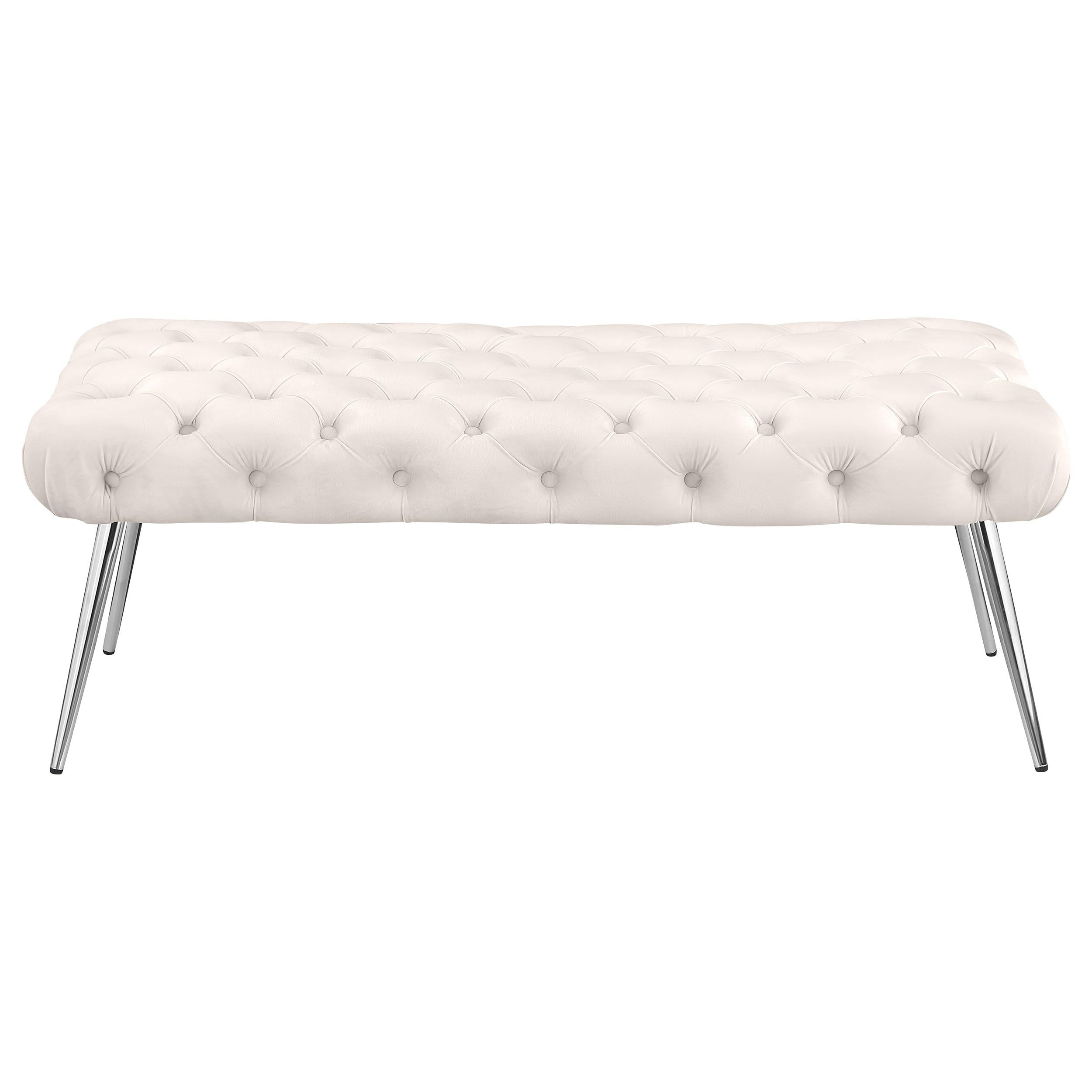  Coaster Furniture Ella 910334 Upholstered Tufted Bench Stainless Steel Legs - Ivory IMAGE 2