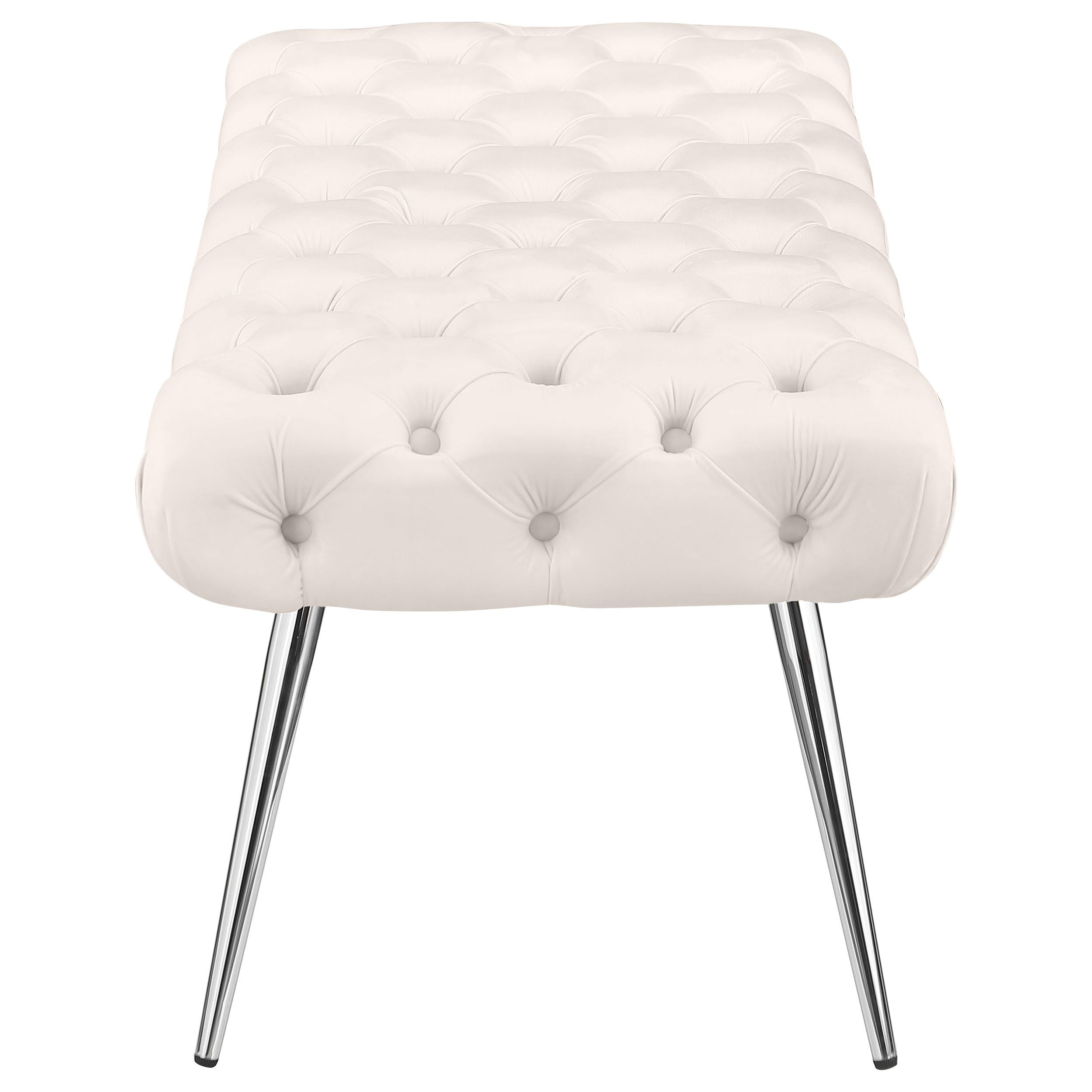  Coaster Furniture Ella 910334 Upholstered Tufted Bench Stainless Steel Legs - Ivory IMAGE 3