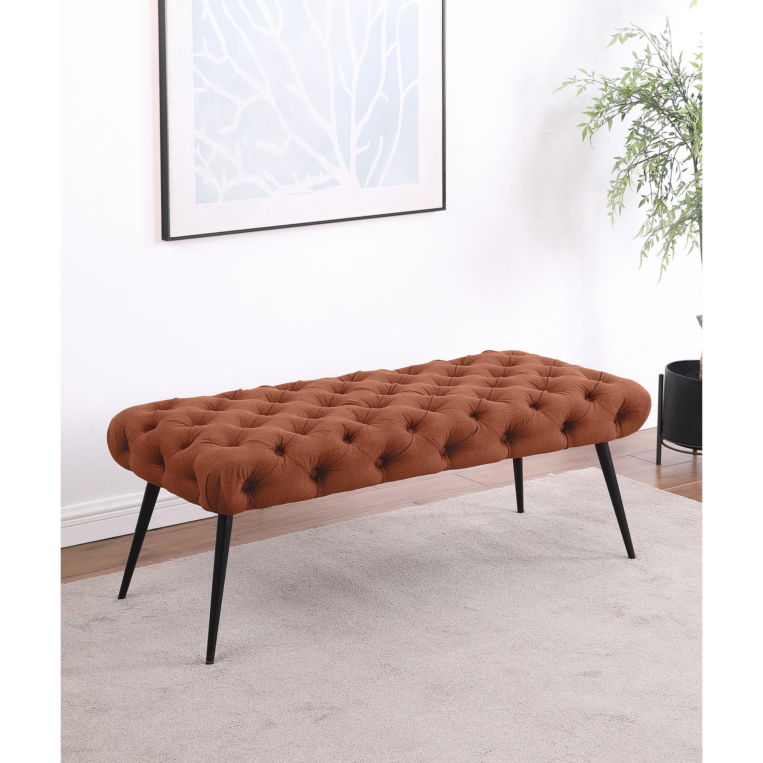  Coaster Furniture Ella 910335 Upholstered Tufted Bench Metal Legs - Rust IMAGE 3