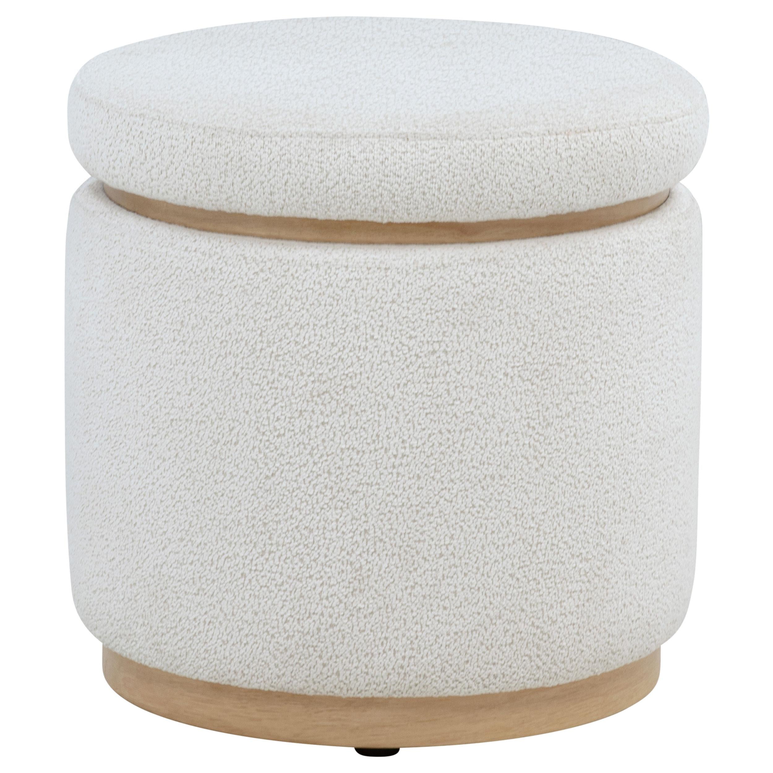  Coaster Furniture Remuda 915423 Boucle Upholstered Round Storage Ottoman - Ivory IMAGE 1