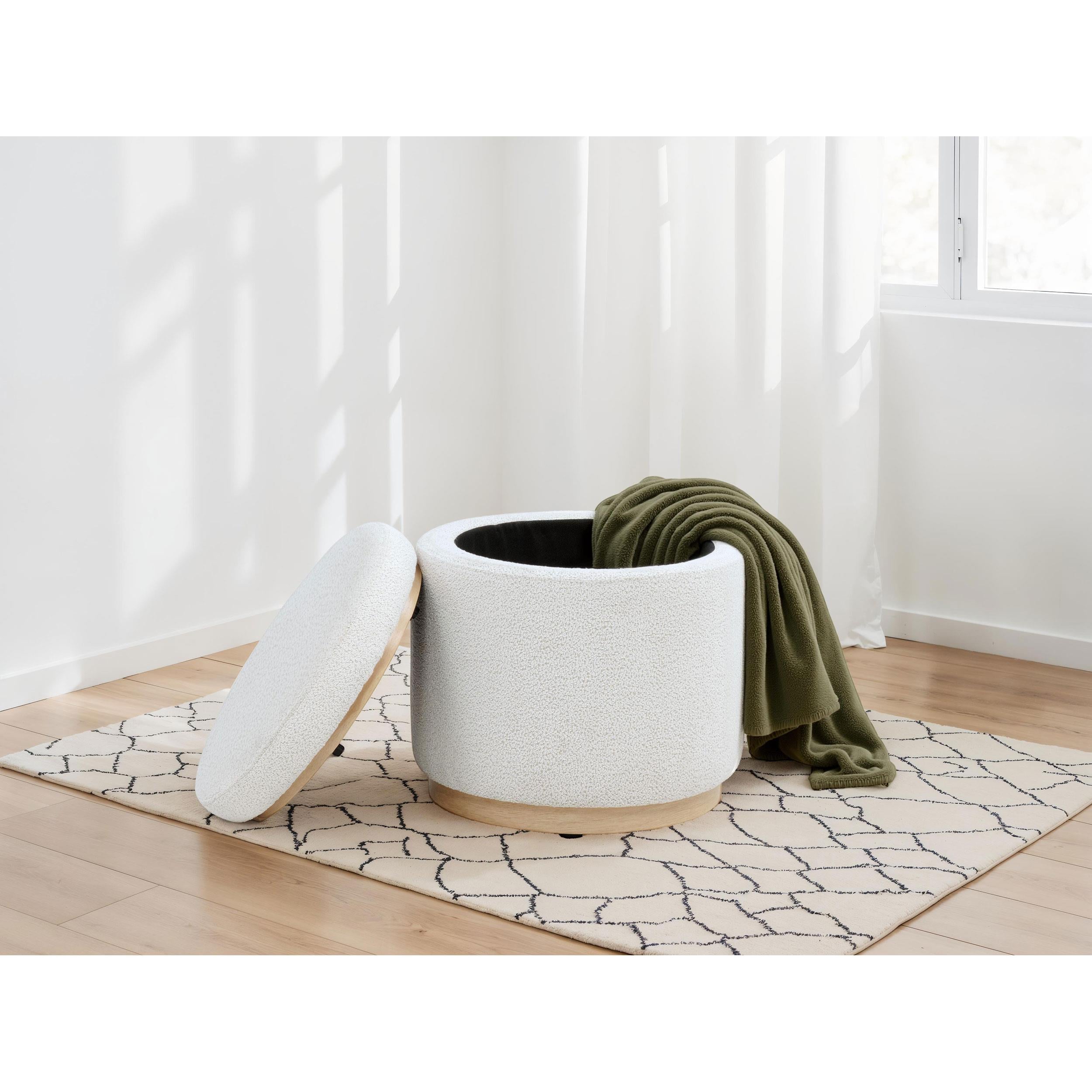  Coaster Furniture Remuda 915423 Boucle Upholstered Round Storage Ottoman - Ivory IMAGE 3