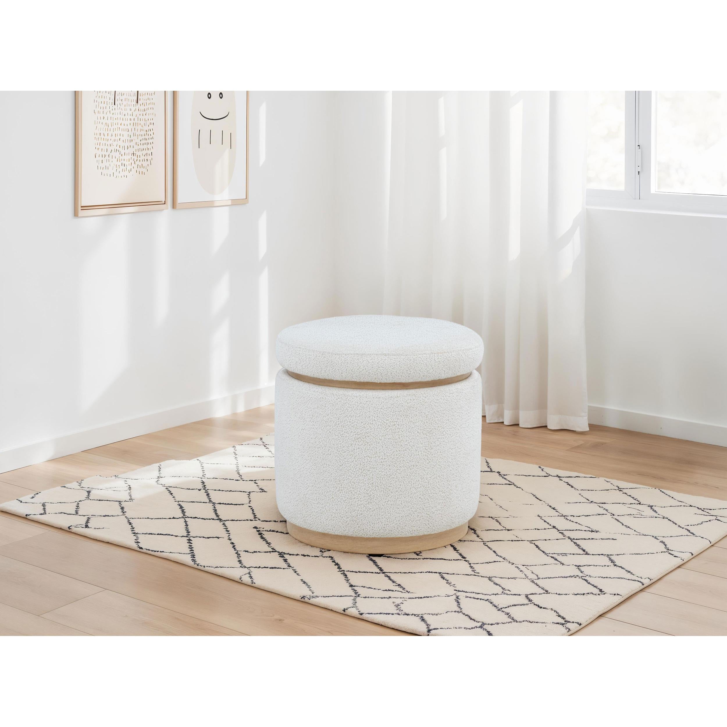  Coaster Furniture Remuda 915423 Boucle Upholstered Round Storage Ottoman - Ivory IMAGE 4