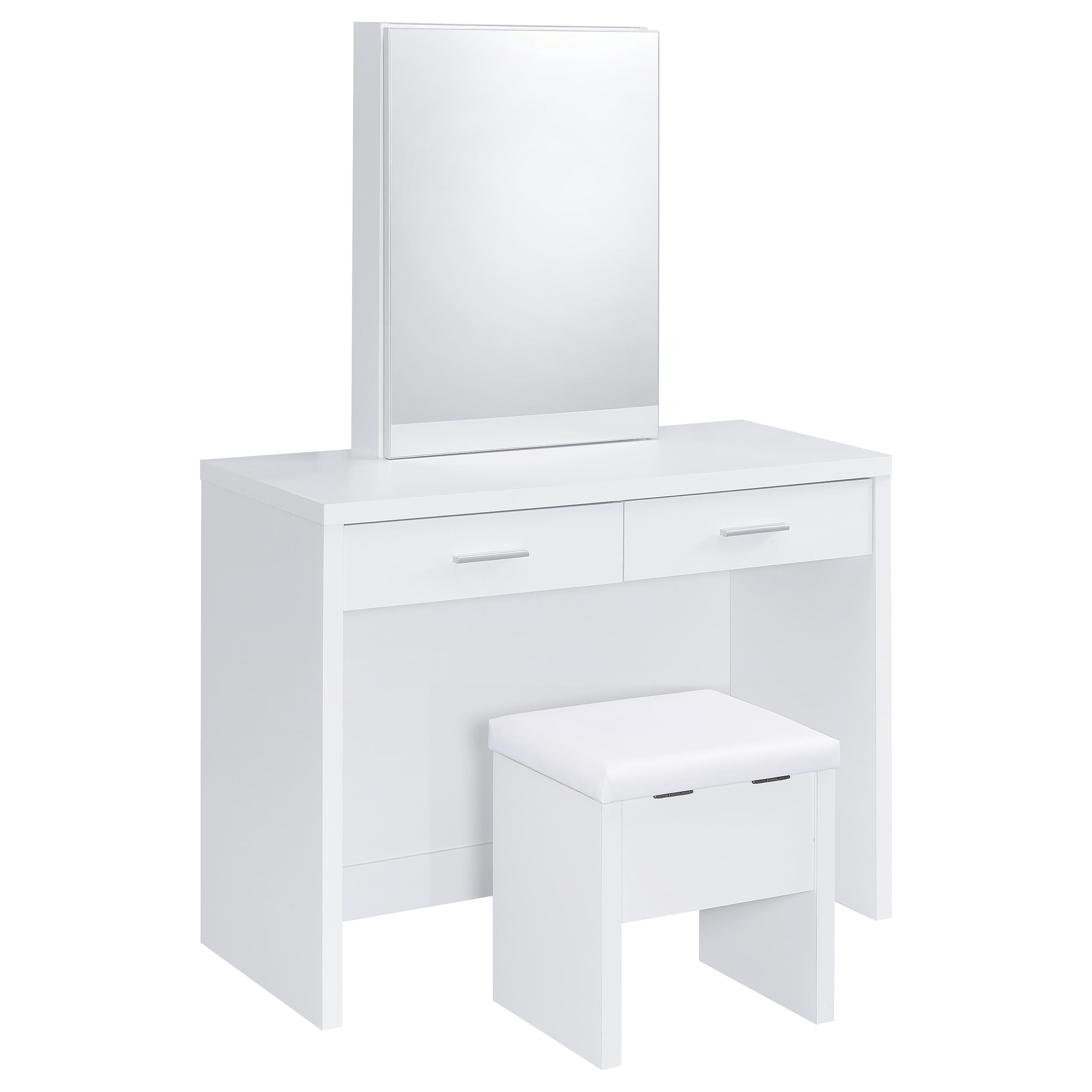  Coaster Furniture Bunbury 930280 Makeup Vanity Table Set Storage Mirror and Stool - White IMAGE 1