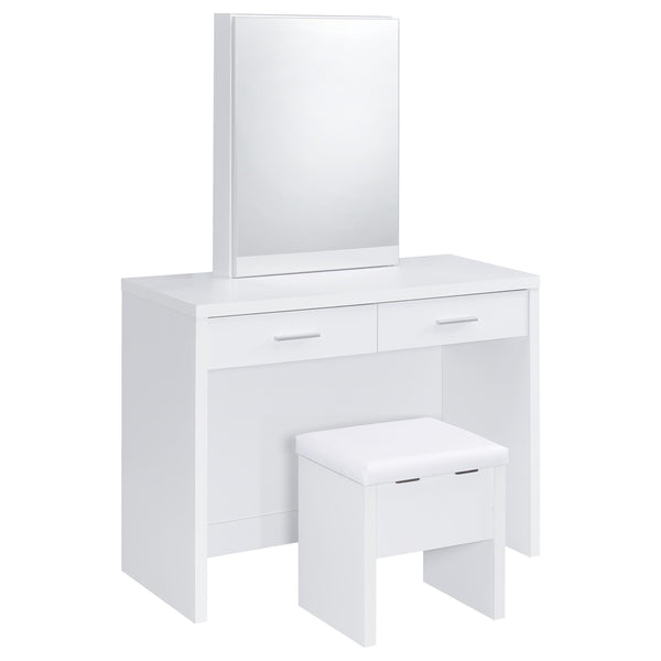 Coaster Furniture Bunbury 930280 Makeup Vanity Table Set Storage Mirror and Stool - White