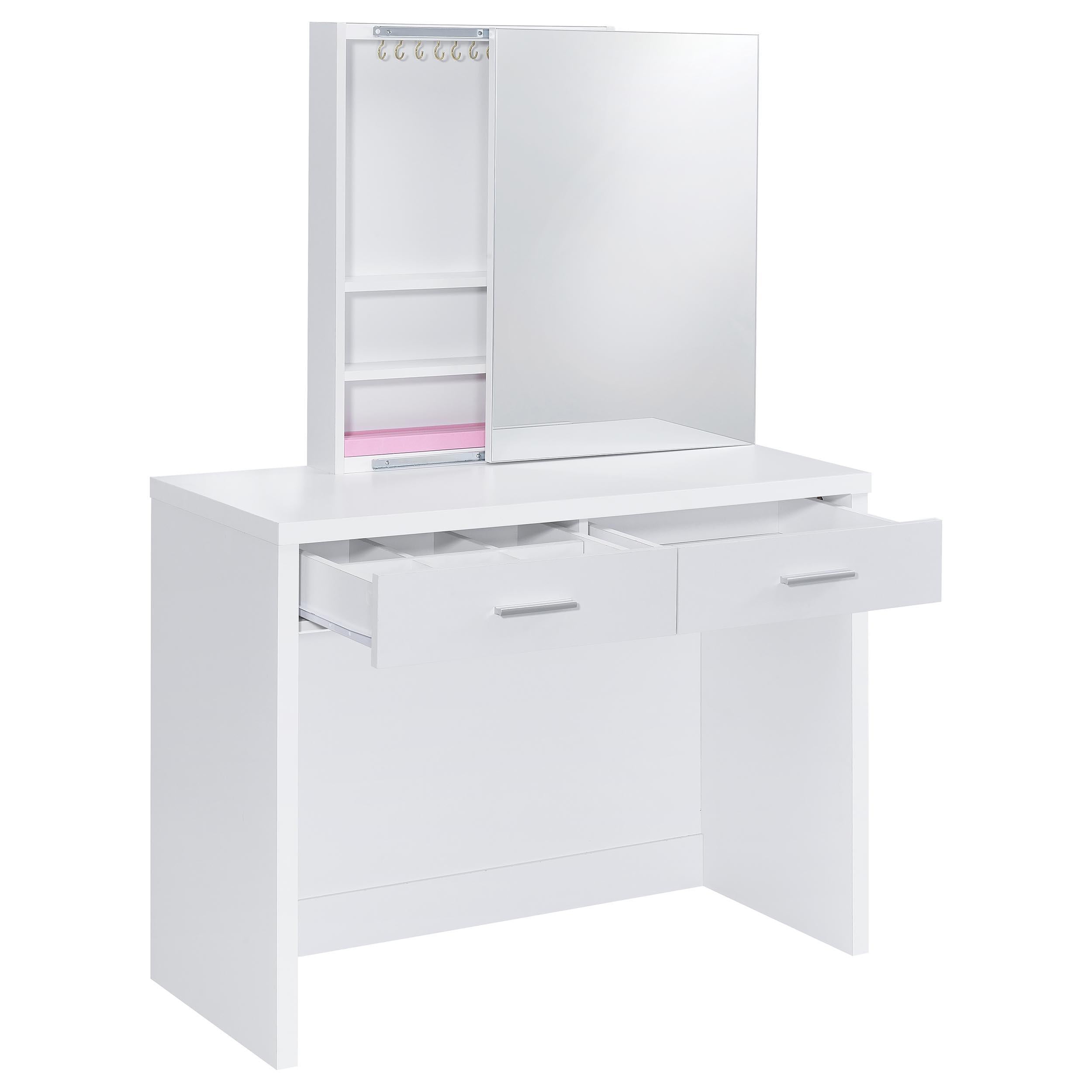  Coaster Furniture Bunbury 930280 Makeup Vanity Table Set Storage Mirror and Stool - White IMAGE 15
