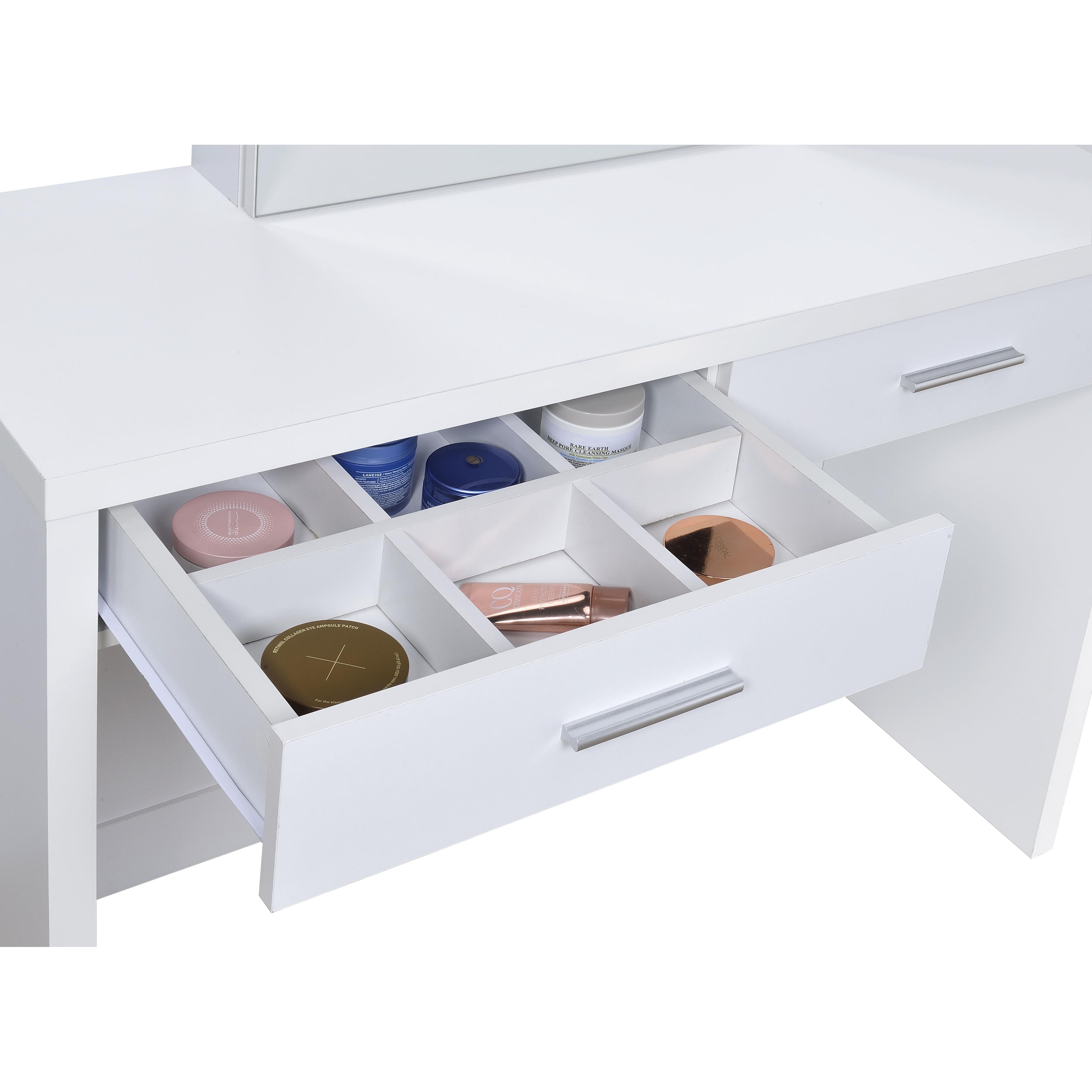  Coaster Furniture Bunbury 930280 Makeup Vanity Table Set Storage Mirror and Stool - White IMAGE 16