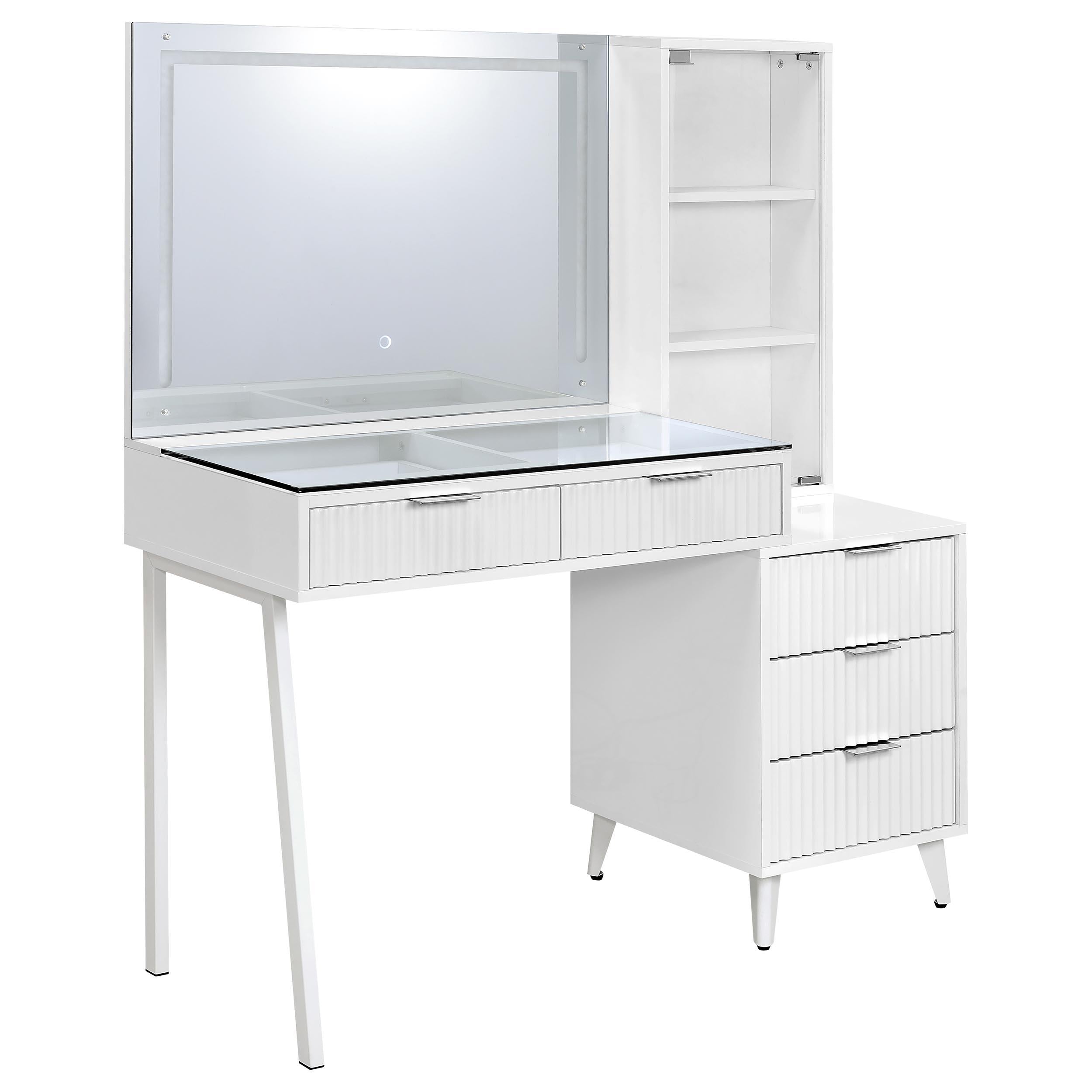  Coaster Furniture Souza 930282 5-Drawer Makeup Vanity Table With LED Mirror - White High Gloss IMAGE 1