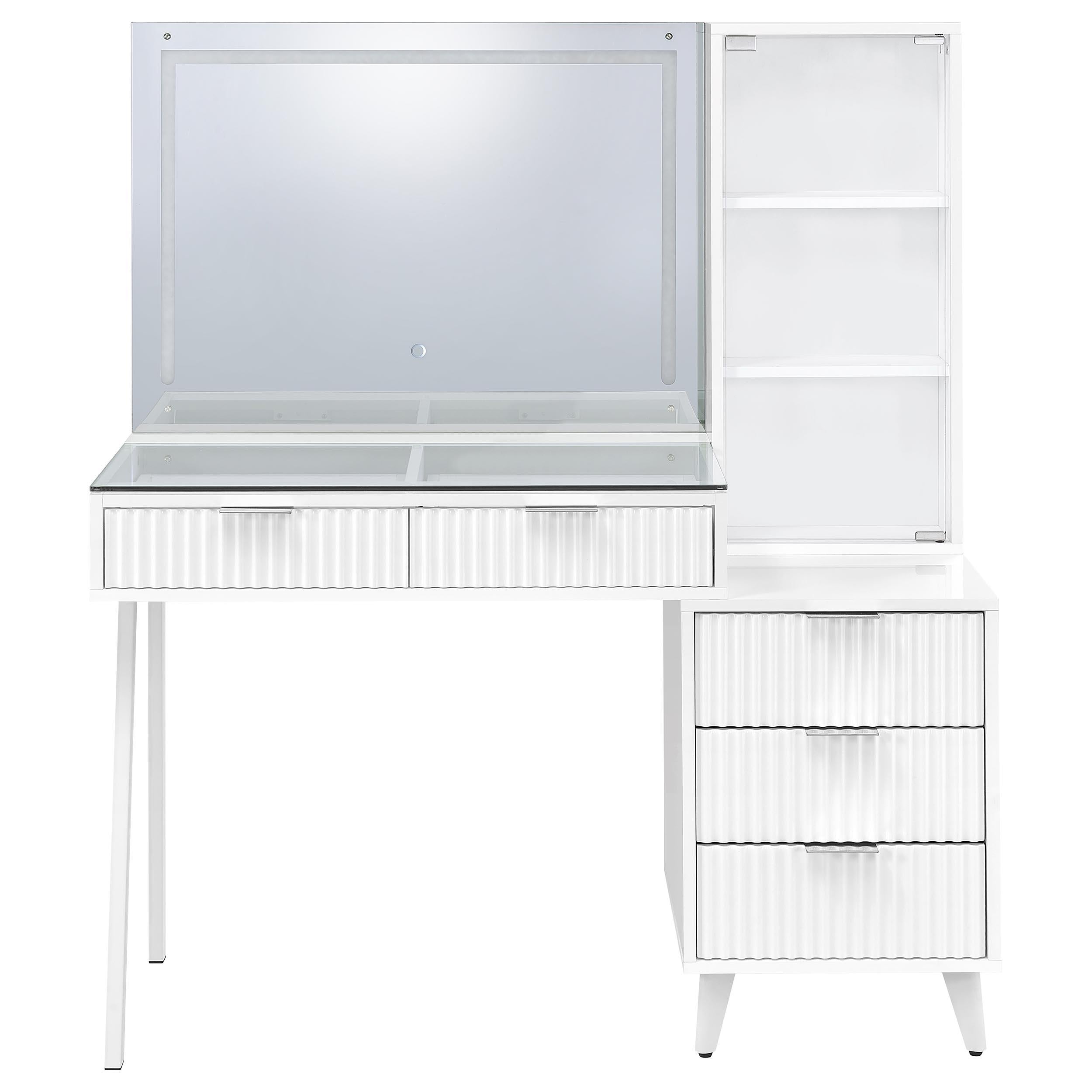  Coaster Furniture Souza 930282 5-Drawer Makeup Vanity Table With LED Mirror - White High Gloss IMAGE 3