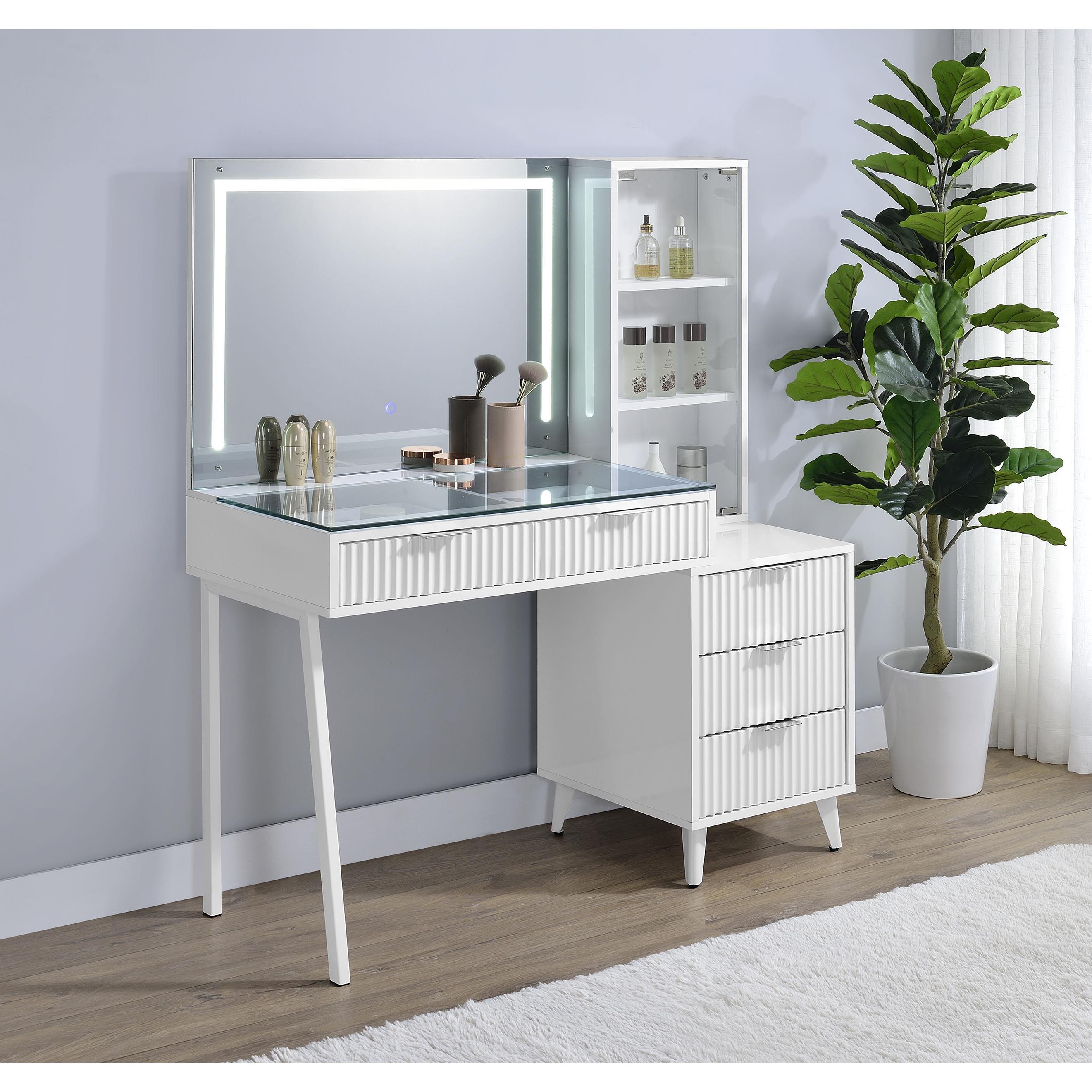  Coaster Furniture Souza 930282 5-Drawer Makeup Vanity Table With LED Mirror - White High Gloss IMAGE 9