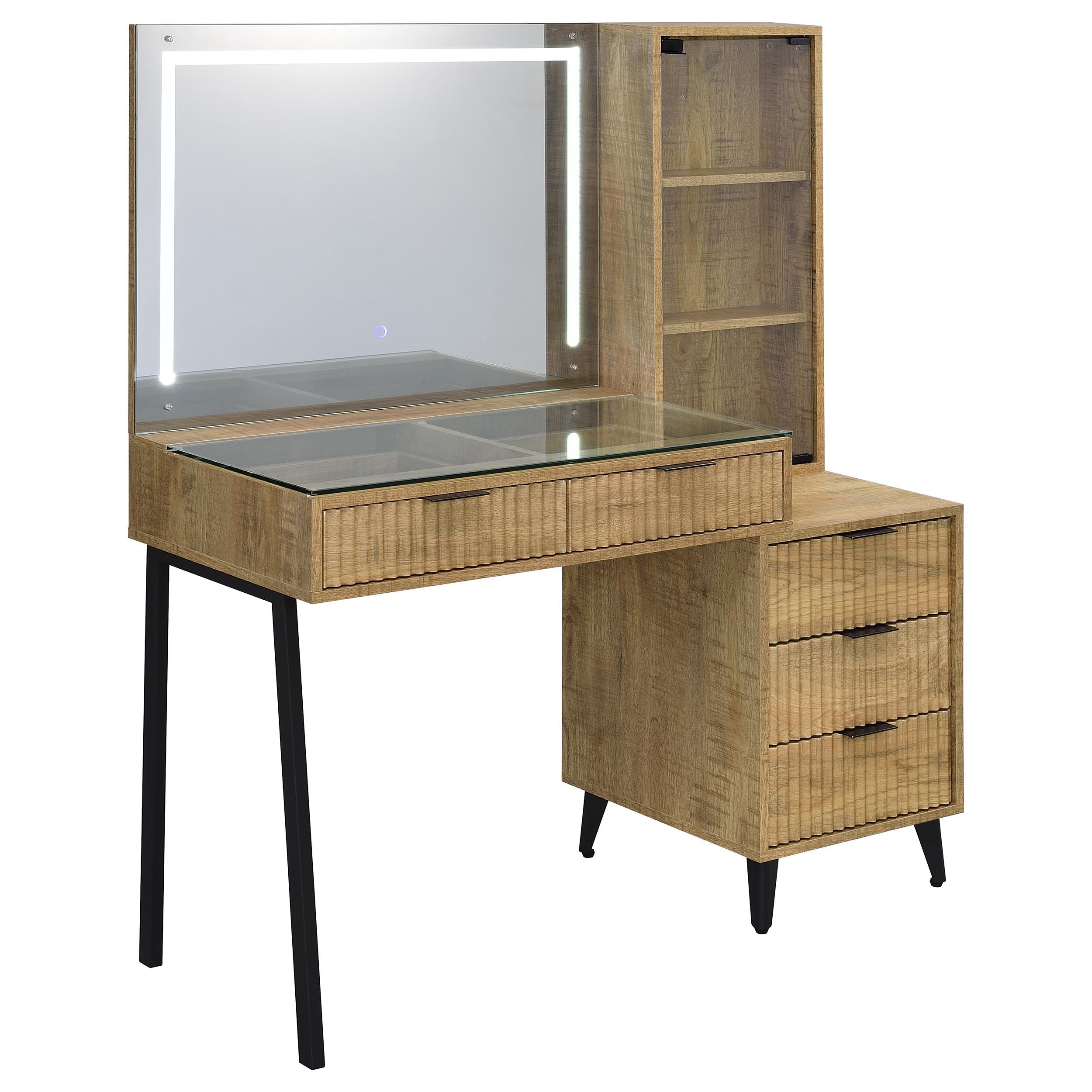  Coaster Furniture Souza 930283 5-Drawer Makeup Vanity Table With LED Mirror - Mango IMAGE 10