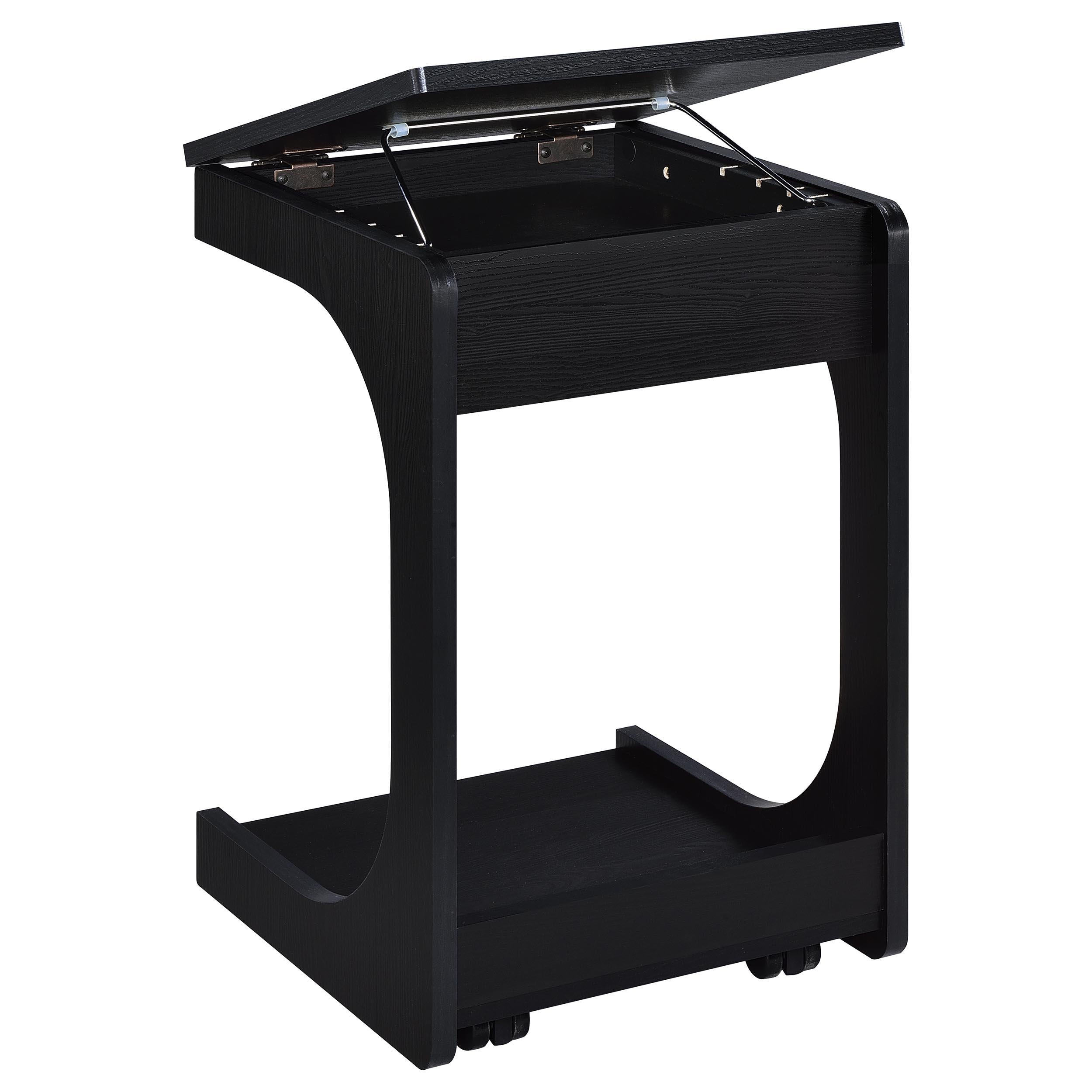  Coaster Furniture Ralston 930290 C-Shaped Lift-Top Sofa Side Table With Casters - Black IMAGE 6