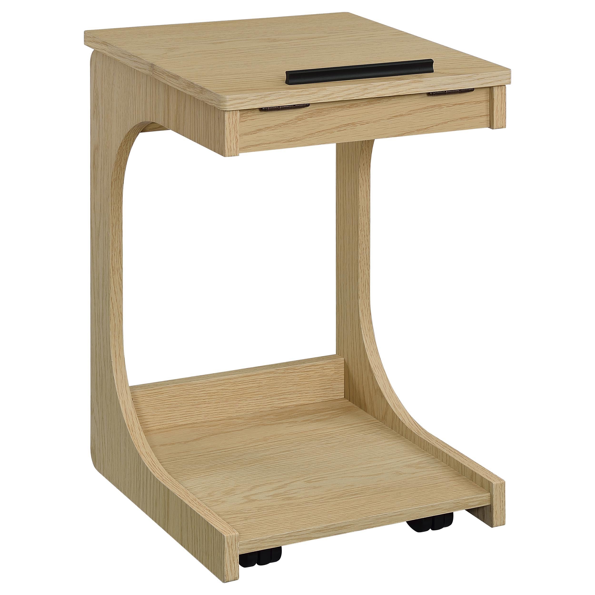  Coaster Furniture Ralston 930291 C-Shaped Lift-Top Sofa Side Table With Casters - Light Oak IMAGE 1