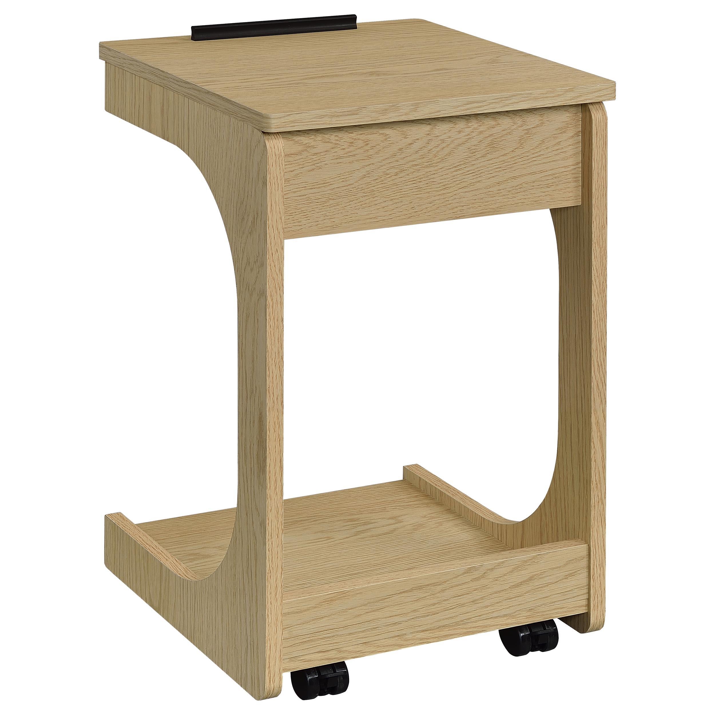  Coaster Furniture Ralston 930291 C-Shaped Lift-Top Sofa Side Table With Casters - Light Oak IMAGE 2