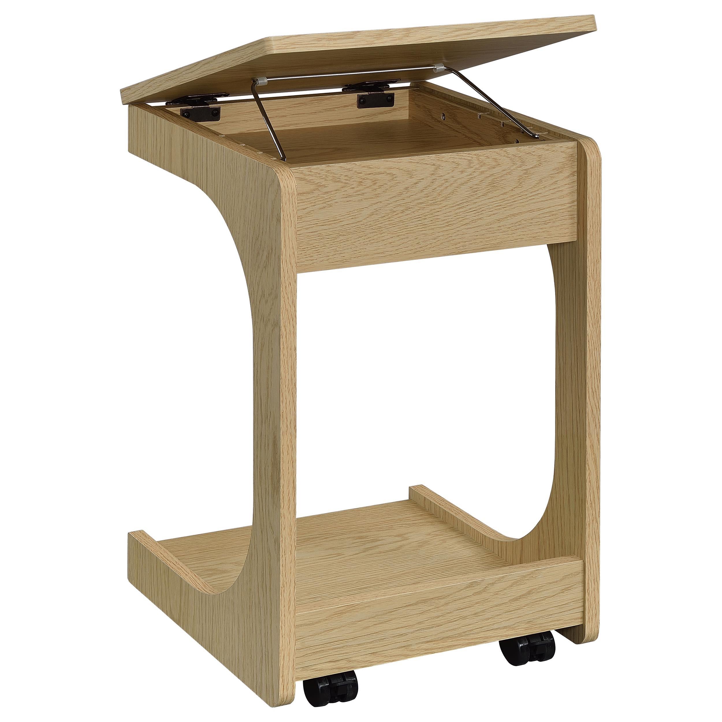  Coaster Furniture Ralston 930291 C-Shaped Lift-Top Sofa Side Table With Casters - Light Oak IMAGE 4