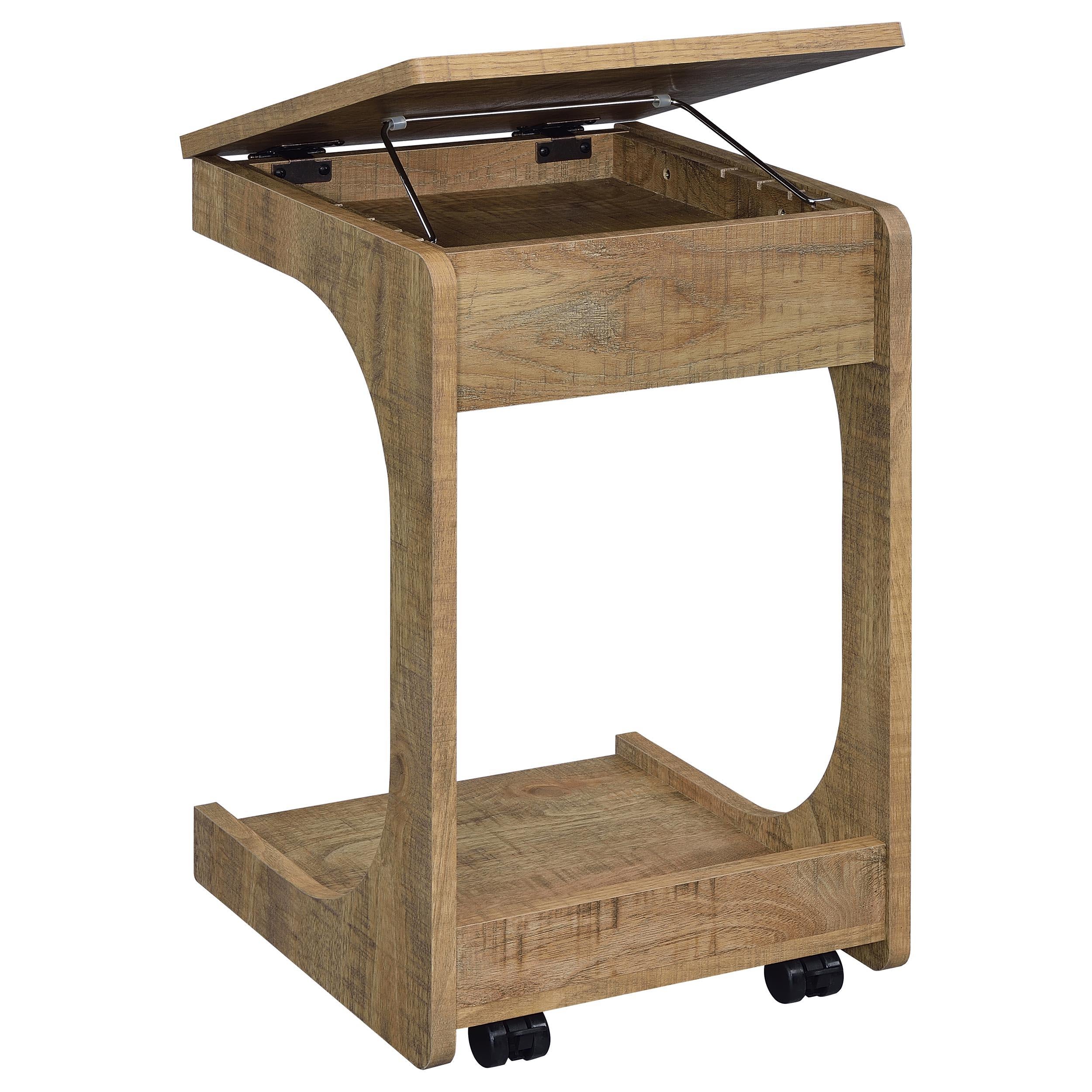  Coaster Furniture Ralston 930292 C-Shaped Lift-Top Sofa Side Table With Casters - Mango IMAGE 5