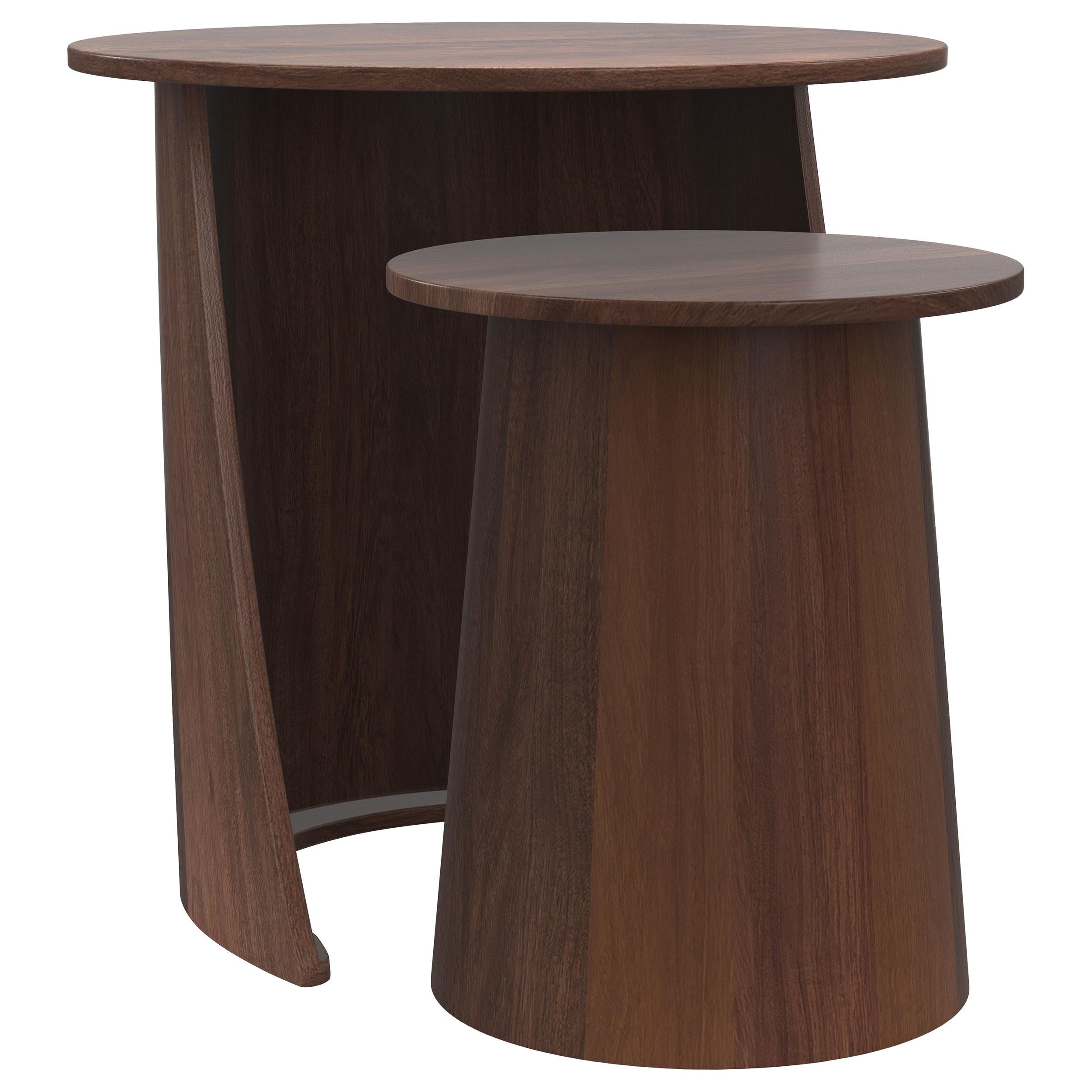  Coaster Furniture Yency 930330 2-piece Round Mango Wood Nesting Table Set - Dark Brown Mango IMAGE 2