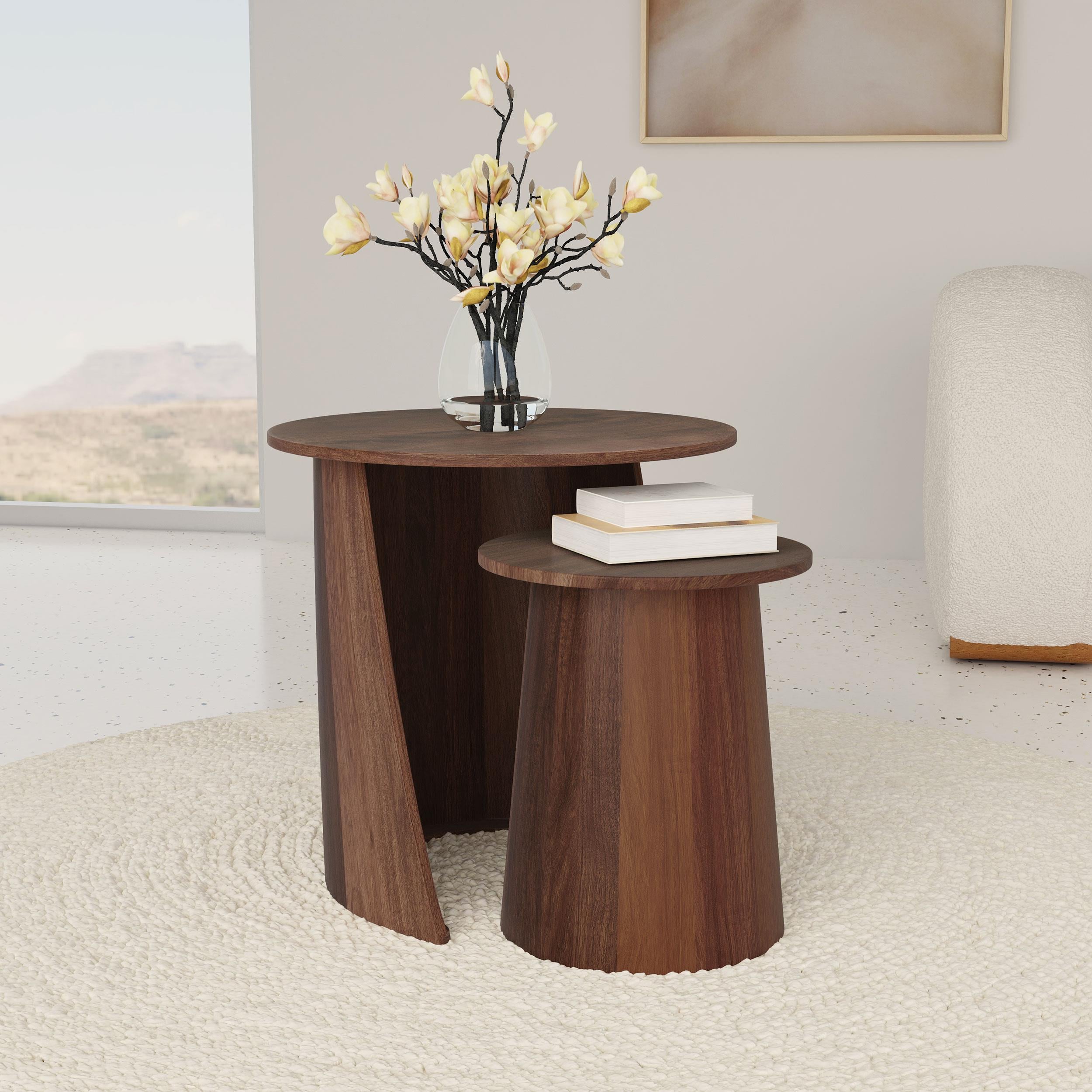  Coaster Furniture Yency 930330 2-piece Round Mango Wood Nesting Table Set - Dark Brown Mango IMAGE 3