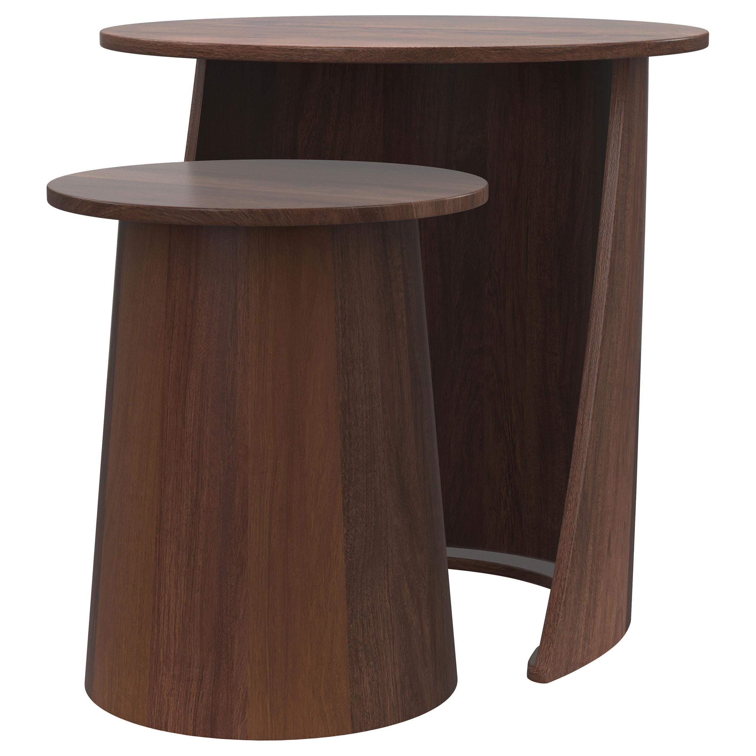  Coaster Furniture Yency 930330 2-piece Round Mango Wood Nesting Table Set - Dark Brown Mango IMAGE 4