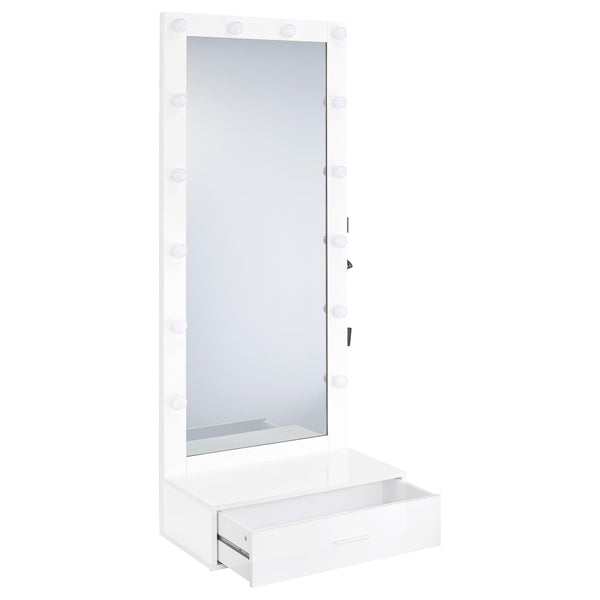 Coaster Furniture Spector 960954 1-drawer Lighted Full-Length Floor Mirror - White High Gloss