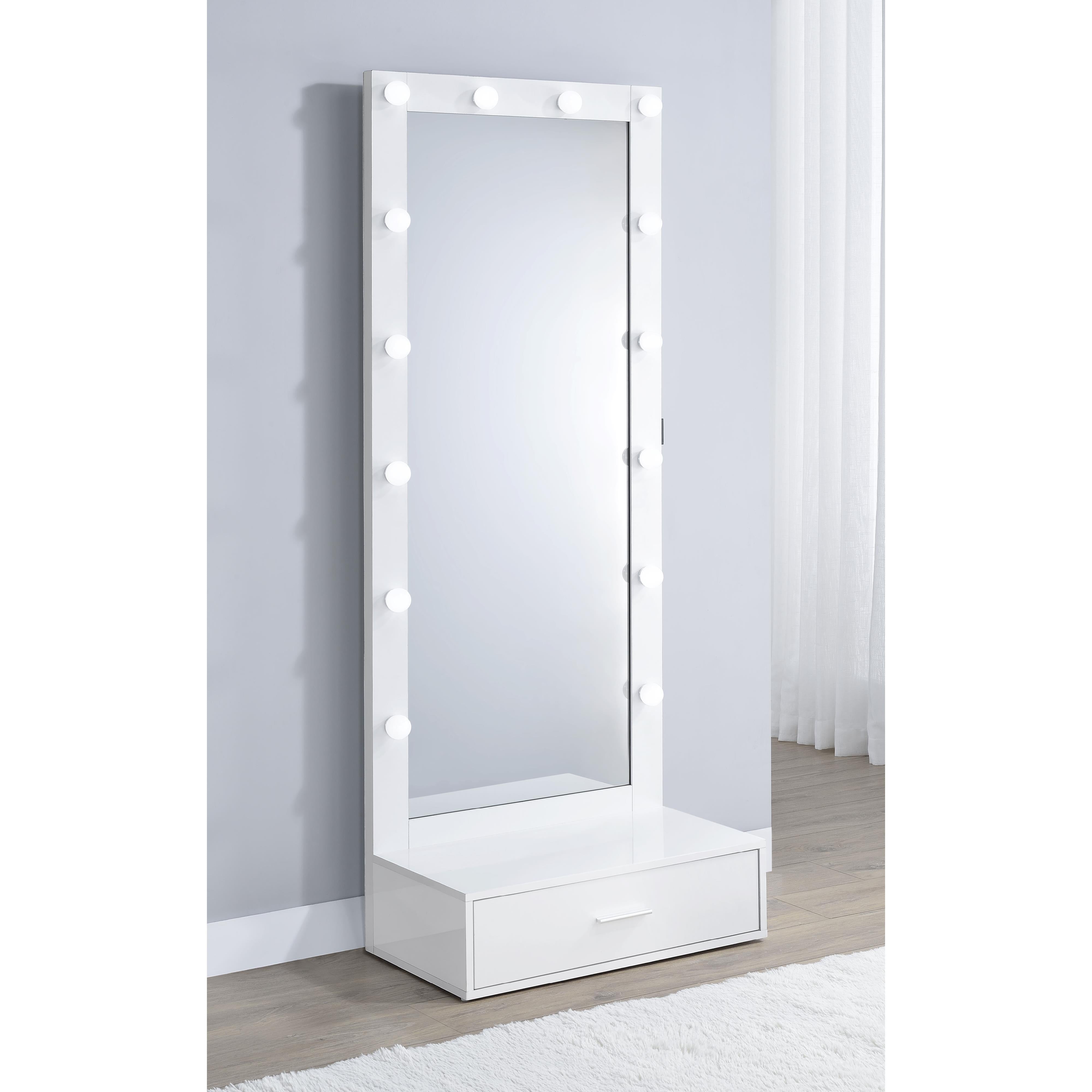  Coaster Furniture Spector 960954 1-drawer Lighted Full-Length Floor Mirror - White High Gloss IMAGE 10