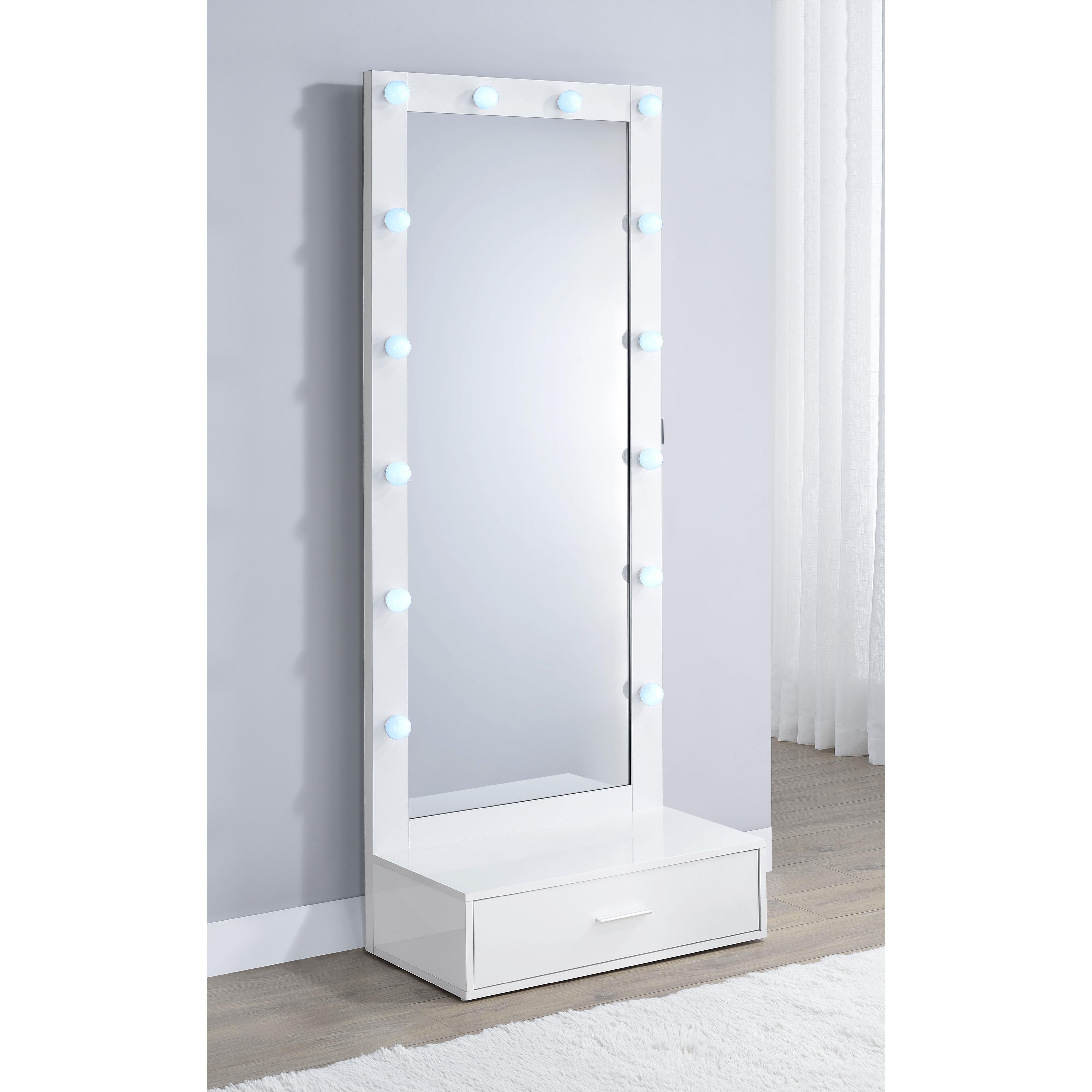  Coaster Furniture Spector 960954 1-drawer Lighted Full-Length Floor Mirror - White High Gloss IMAGE 14