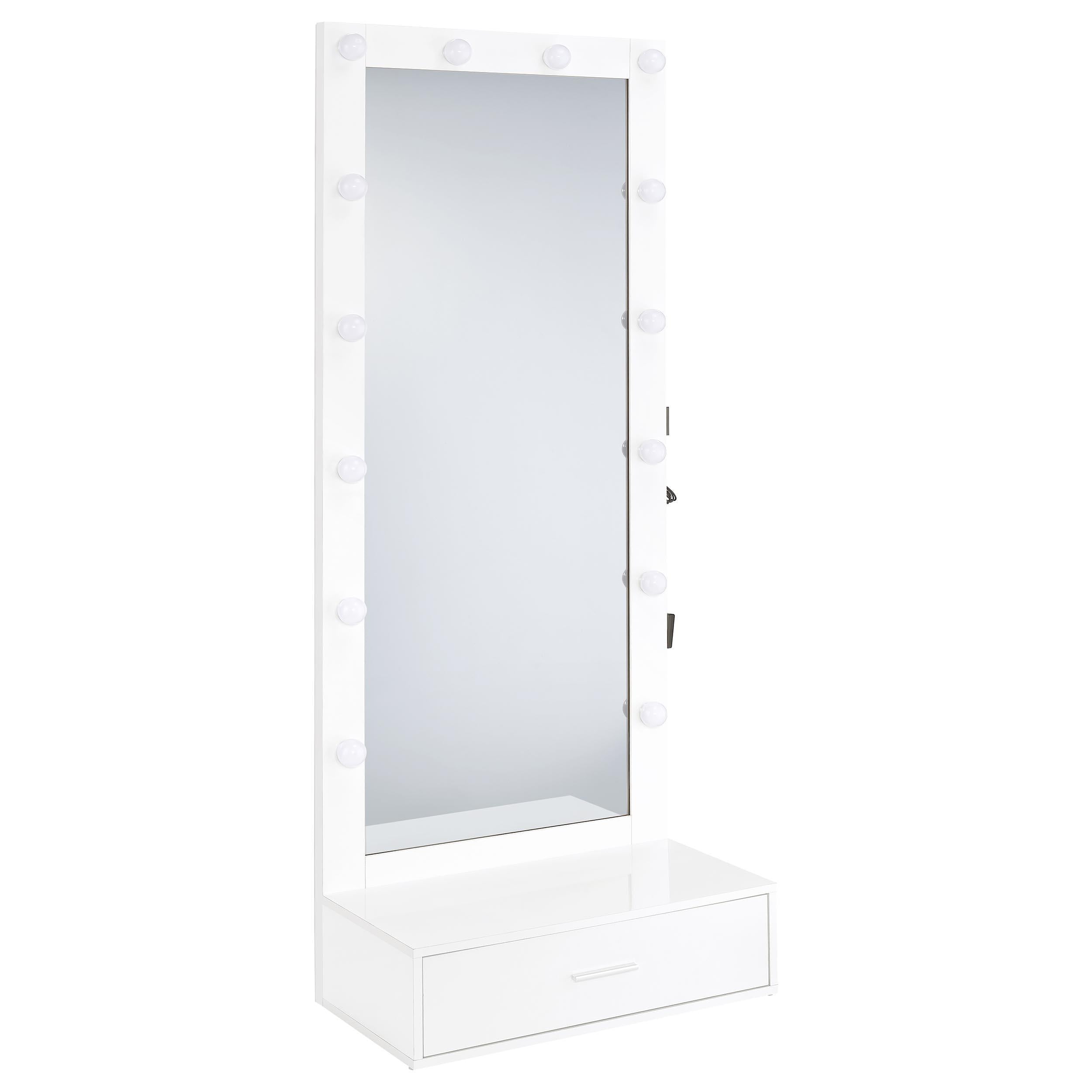 Coaster Furniture Spector 960954 1-drawer Lighted Full-Length Floor Mirror - White High Gloss IMAGE 3