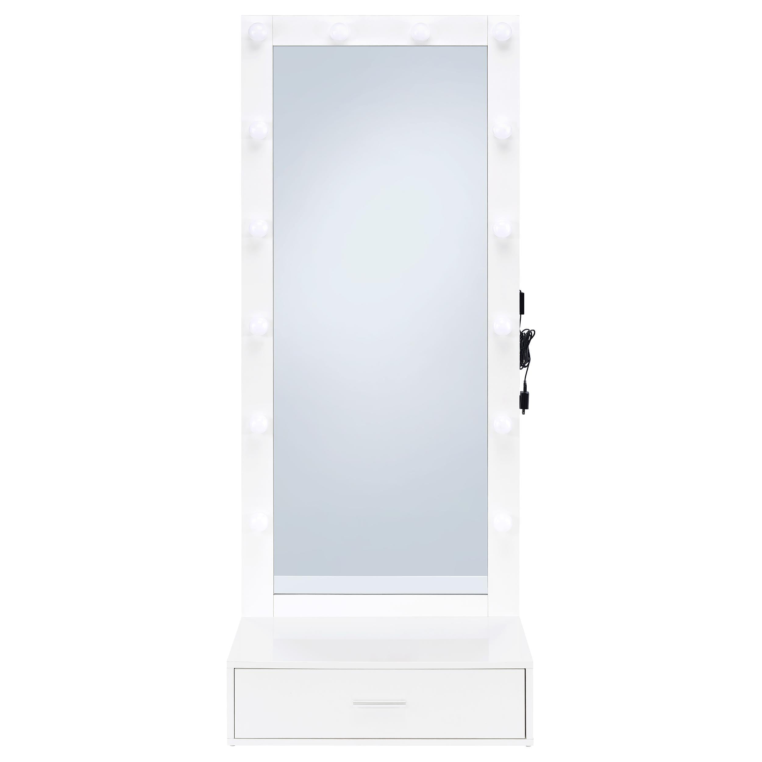  Coaster Furniture Spector 960954 1-drawer Lighted Full-Length Floor Mirror - White High Gloss IMAGE 4
